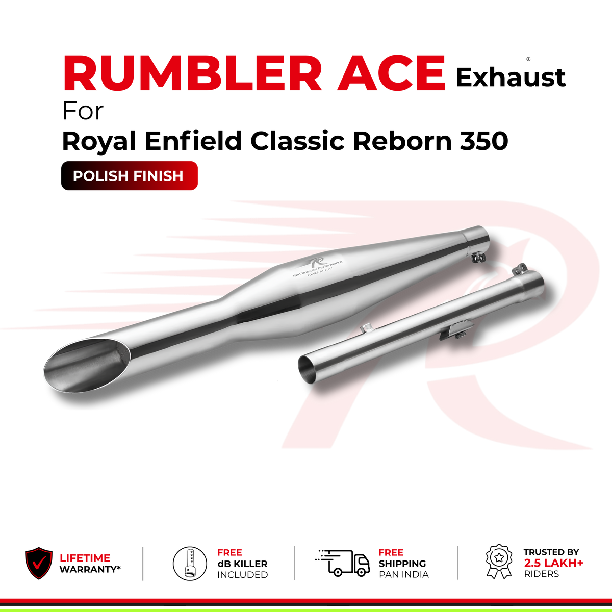 Rumbler Ace Exhaust for Royal Enfield Classic Reborn 350 - Polish Finish