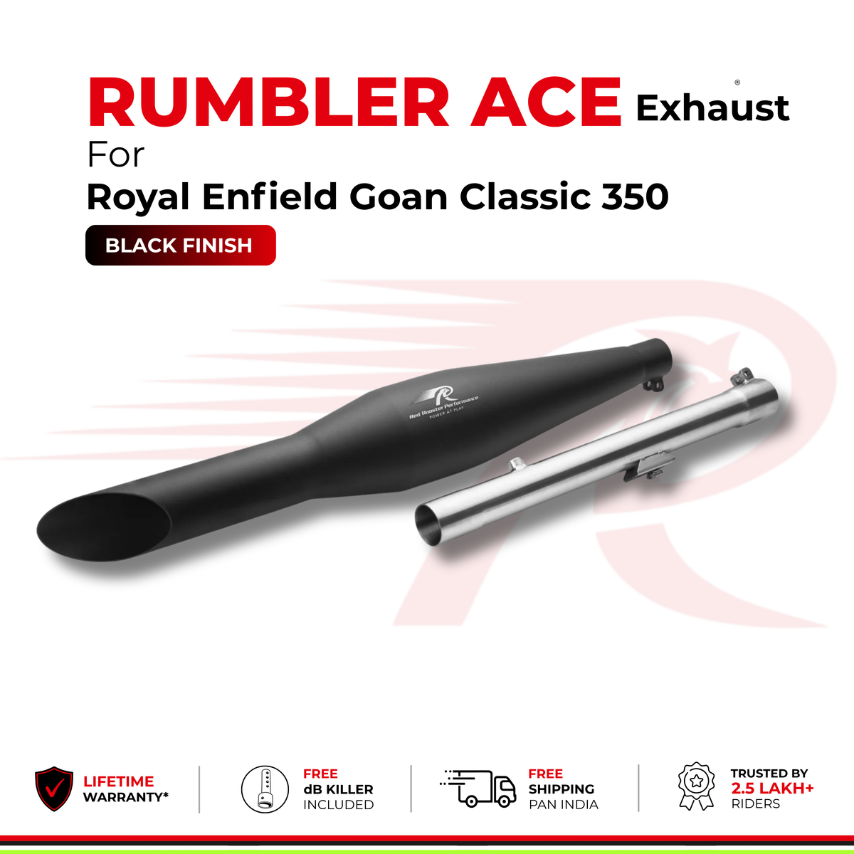 Rumbler Ace Exhaust for Royal Enfield Goan Classic 350 - Black Finish