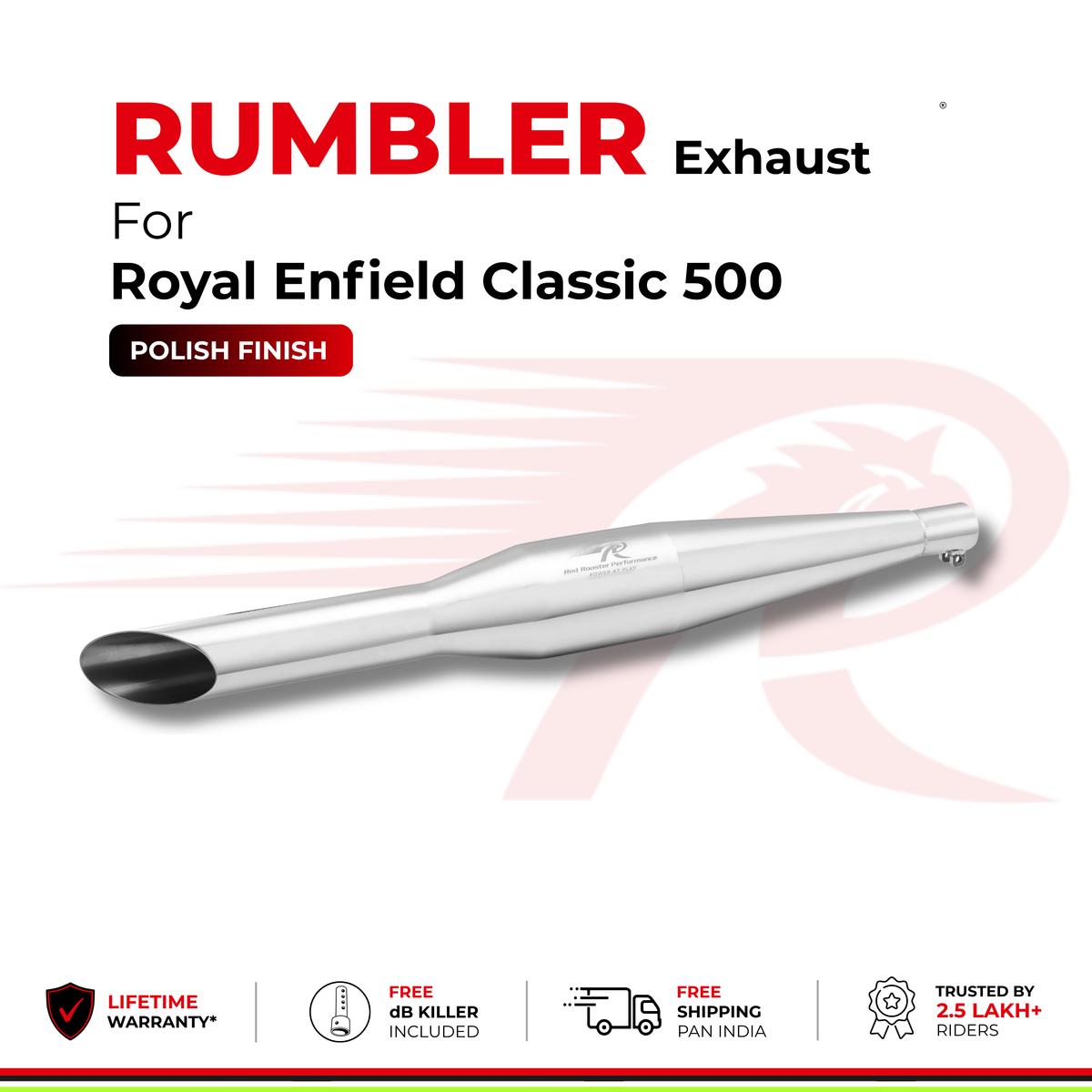 Rumbler Exhaust for Royal Enfield Classic 500  (2010 - 2026) - Polish Finish