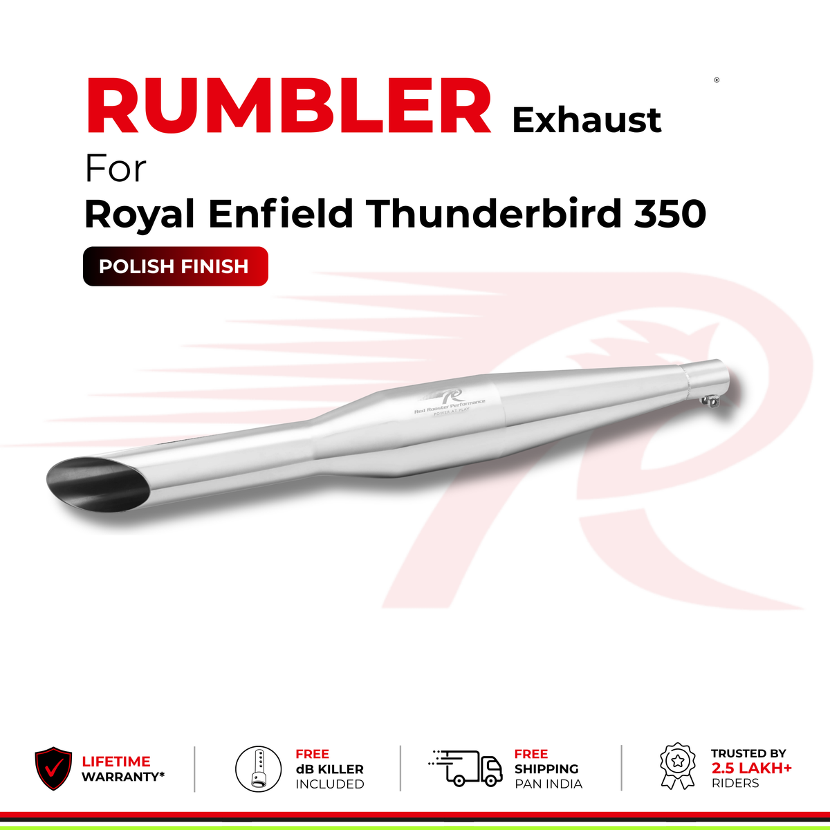 Rumbler Exhaust for Royal Enfield Thunderbird 350  (2010 - 2026) - Polish Finish