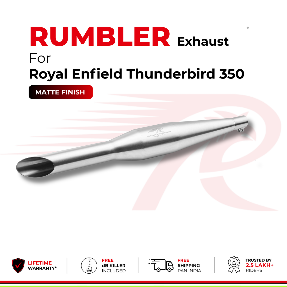 Rumbler Exhaust for Royal Enfield Thunderbird 350 (2010 - 2026) - Matte Finish