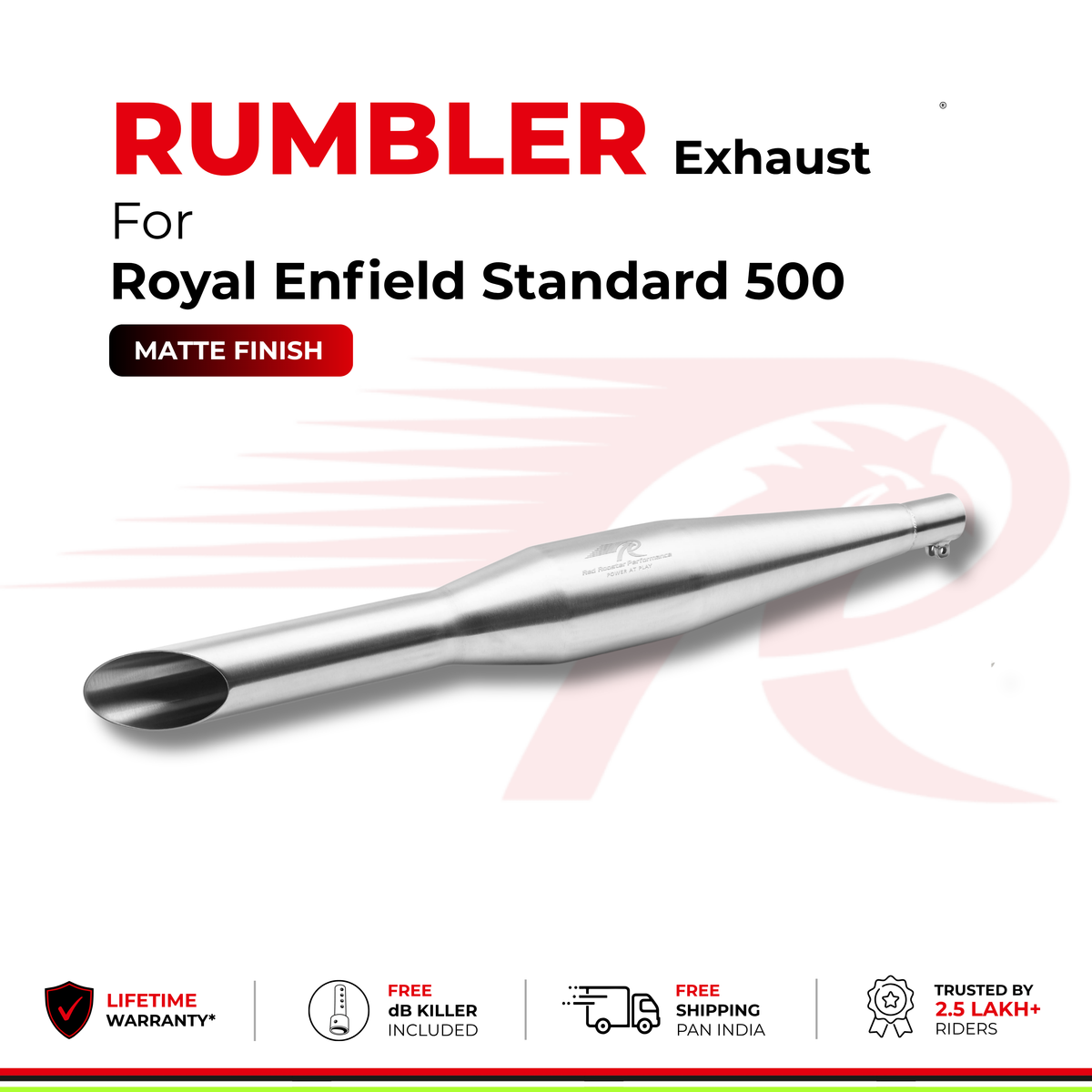 Rumbler Exhaust for Royal Enfield Standard 500 (2010 - 2026) - Matte Finish