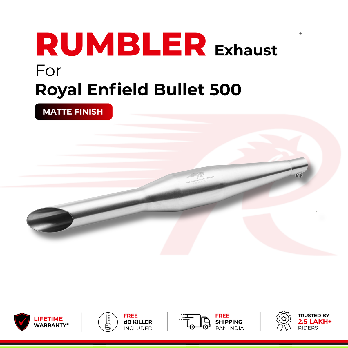Rumbler Exhaust for Royal Enfield Bullet 500 (2010 - 2026) - Matte Finish
