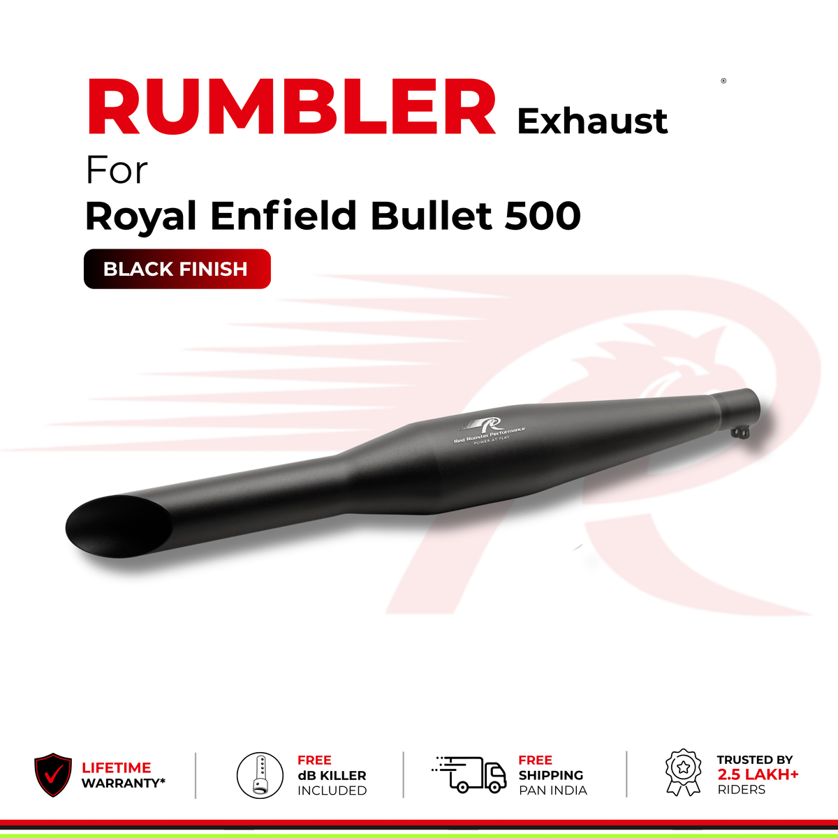 Rumbler Exhaust for Royal Enfield Bullet 500 (2010 - 2026) - Black Finish