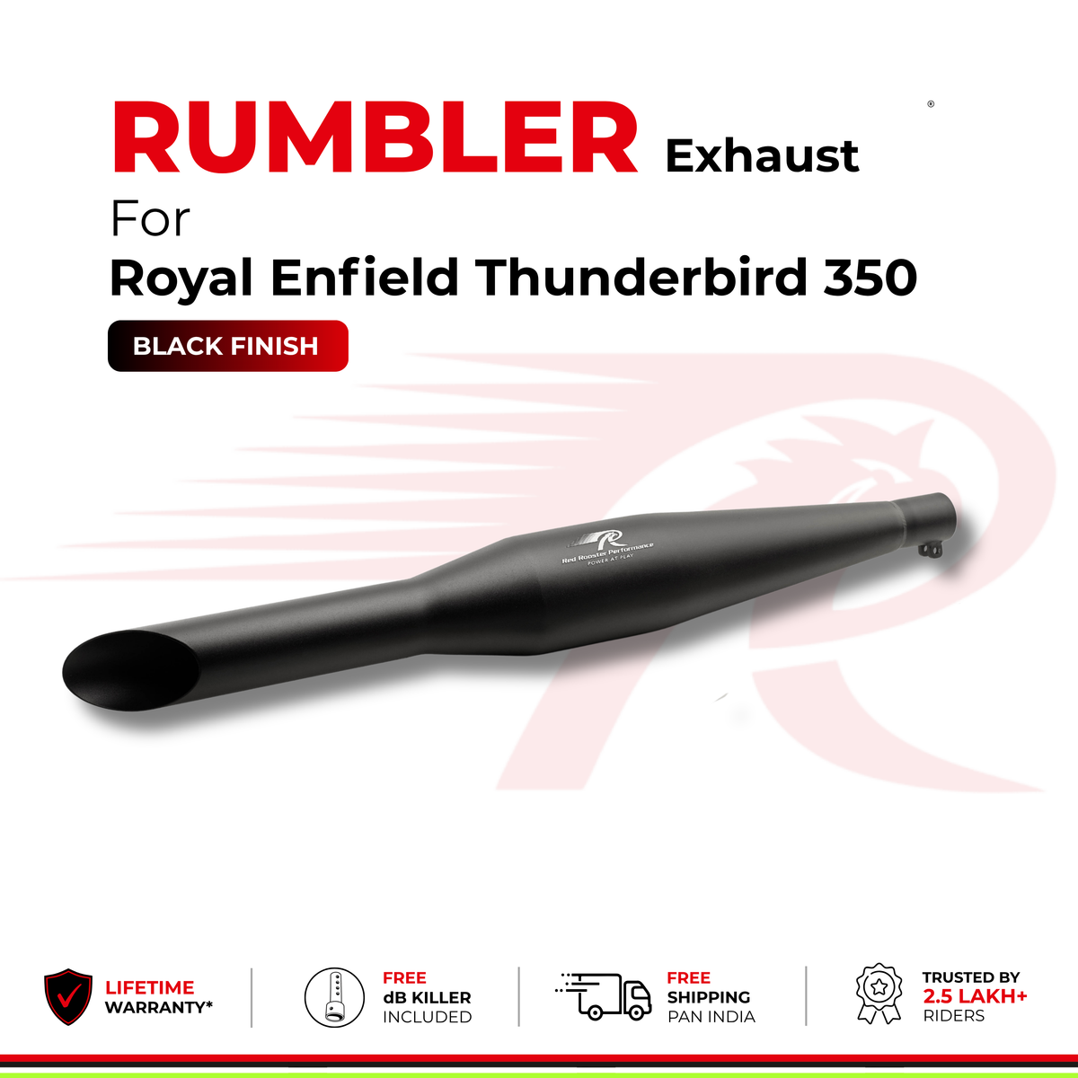 Rumbler Exhaust for Royal Enfield Thunderbird 350 (2010 - 2026) - Black Finish