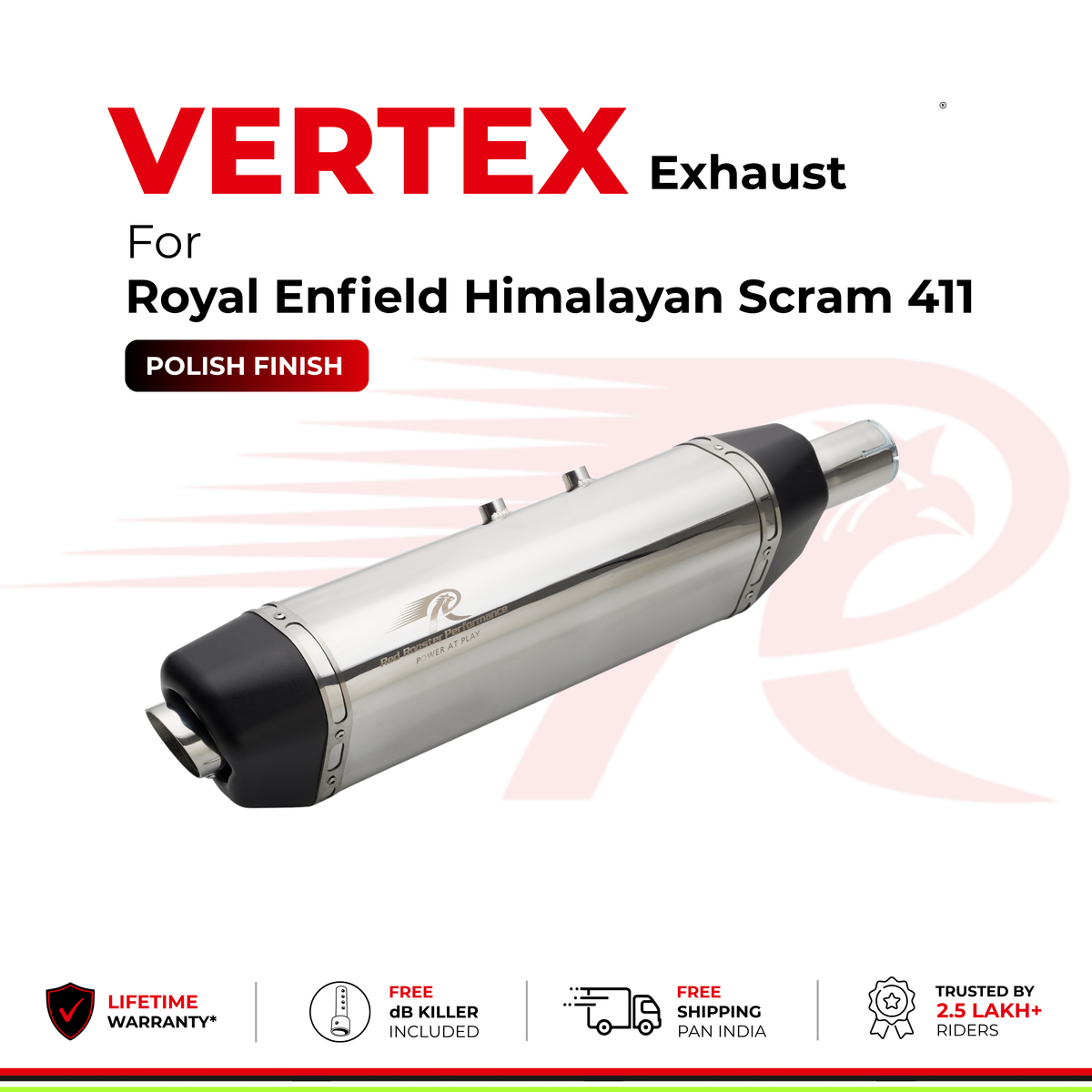 Vertex Exhaust for Royal Enfield Scram 411 - Polish Finish
