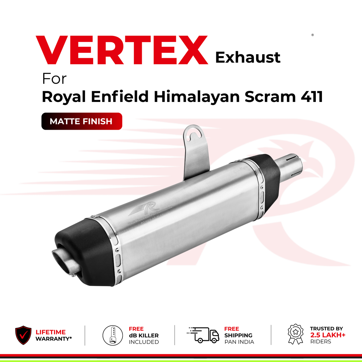 Vertex Exhaust for Royal Enfield Scram 411 - Matte Finish