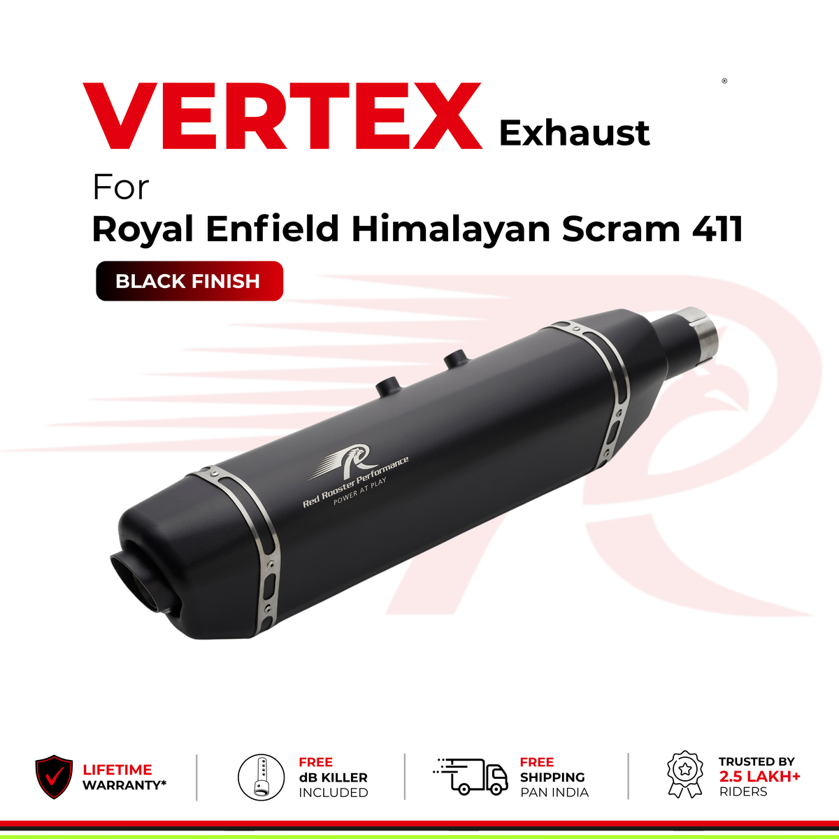 Vertex Exhaust for Royal Enfield Scram 411 - Black Finish