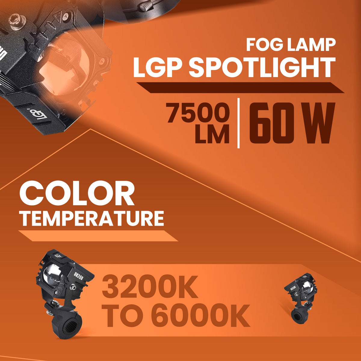 LGP DK260 LED Fog Lamp for Bike (Pair)| Wiring Harness & Wired Switch Included | High Power, Universal Motorcycle Fit