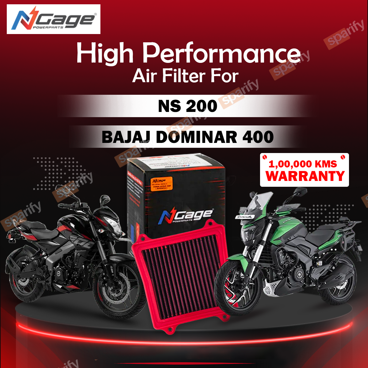 NGAGE Hyper Flow Air Filter for Bajaj Dominar 400 / Dominar 250 / NS 200 / NS 160 - NGAGE POWERPARTS