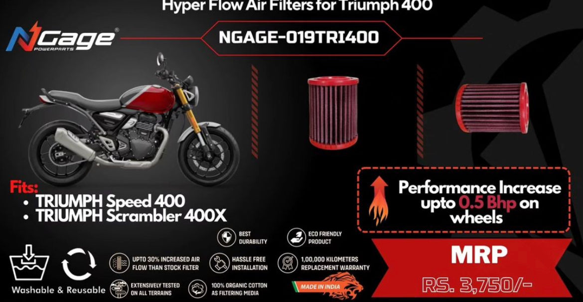 Triumph Speed 400 / Scrambler 400 X / T4 Hyper Flow Air Filter- NGAGE POWERPARTS