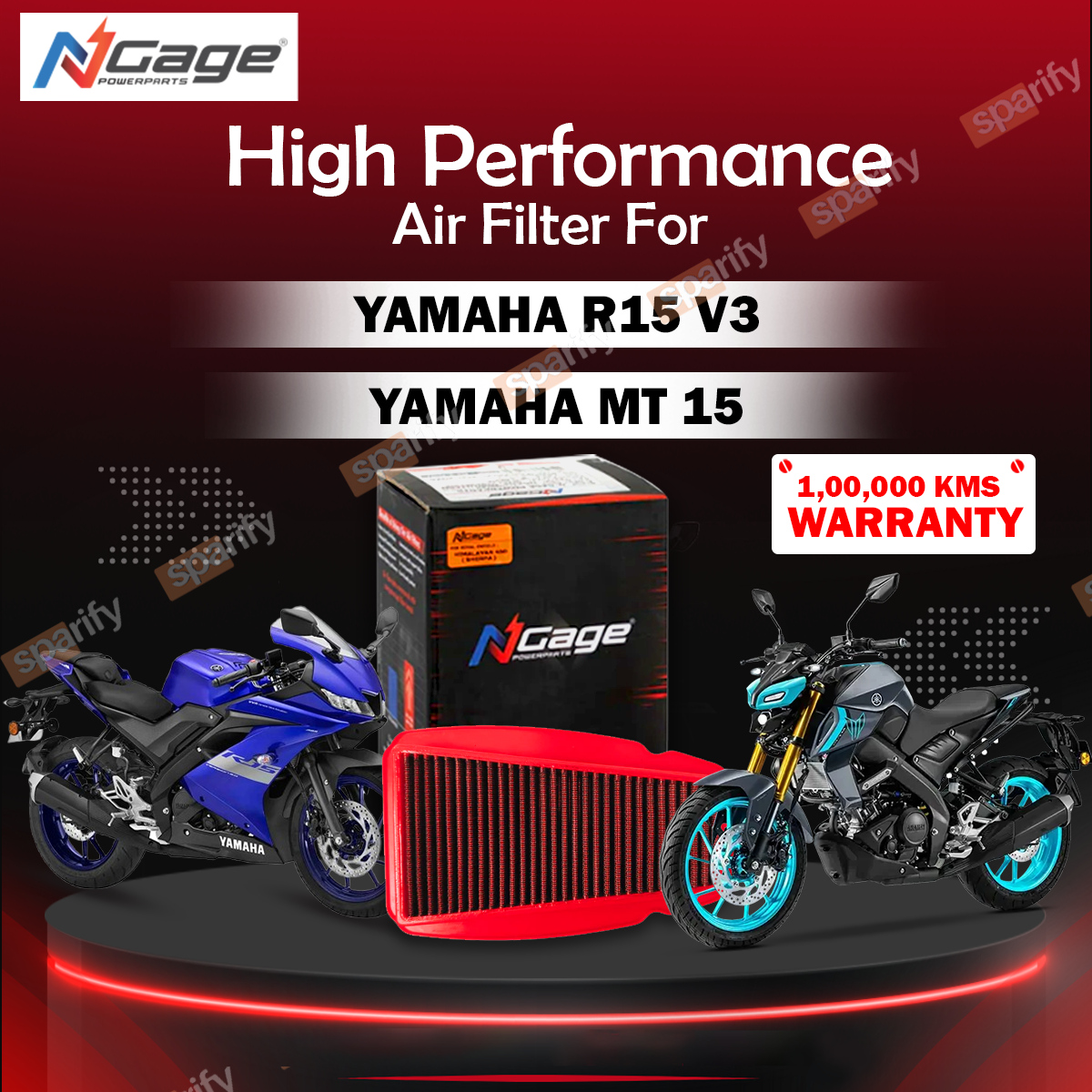 Hyper flow air filters for Yamaha R15 v3 / V4 & MT 15 - Ngage Powerparts