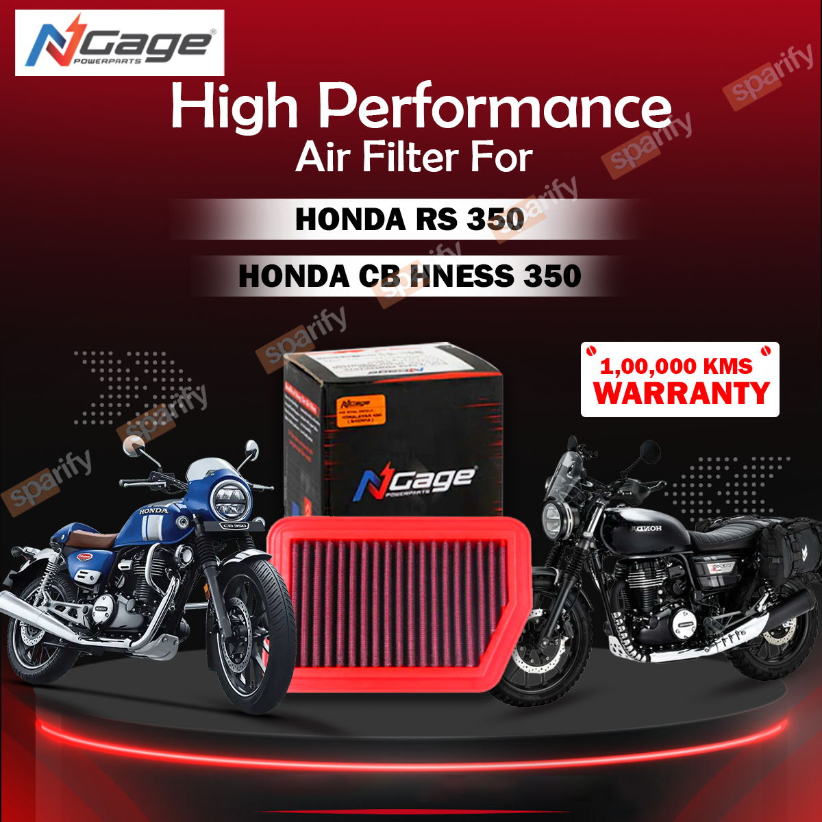 Hyper Flow Air Filter for Honda CB Hness 350 /RS 350 - Ngage Powerparts