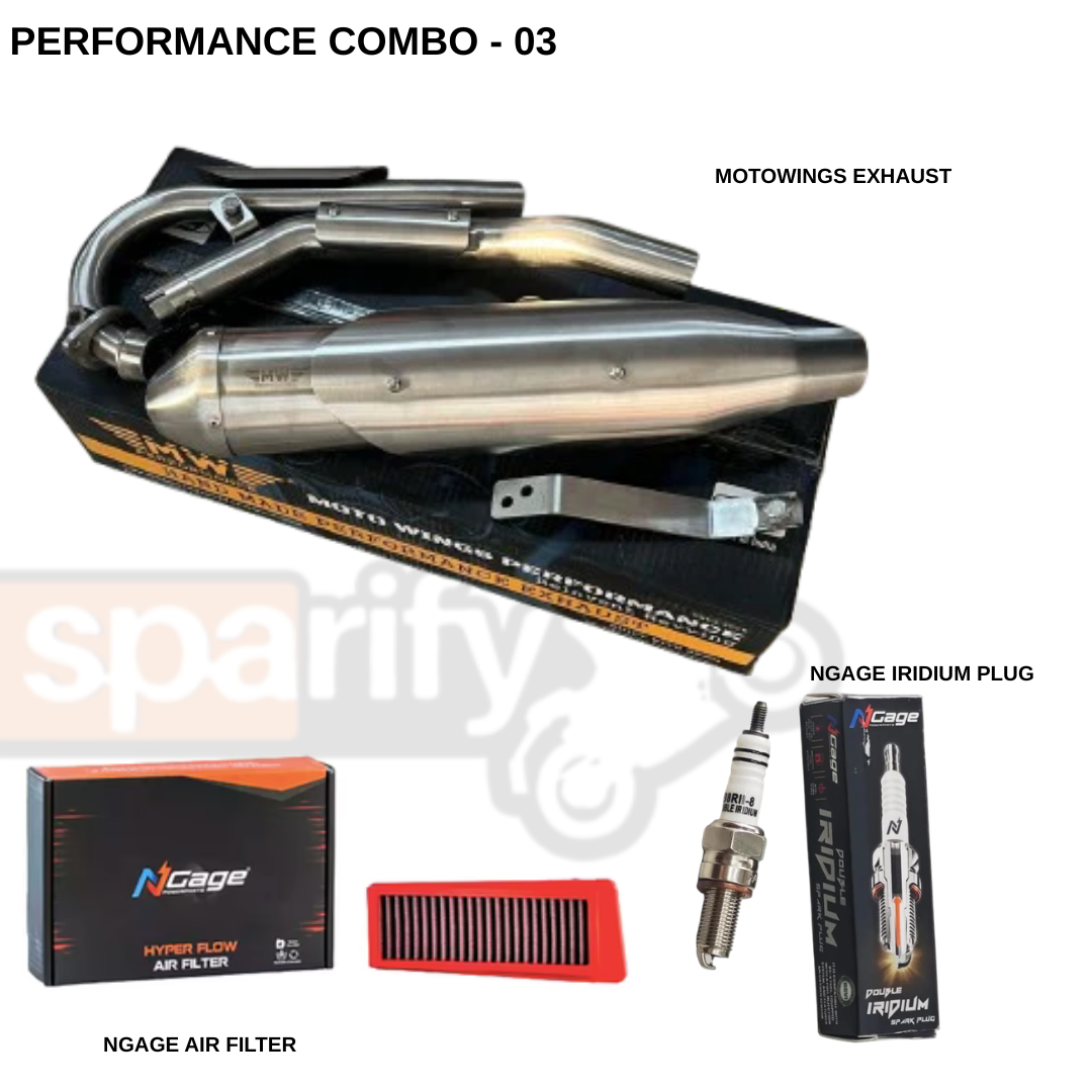 XPULSE 200 Performance Combo Kit - 03 | Motowings Performance Exhaust + NGAGE Performance Air Filter + NGAGE Double Iridium Spark Plug | Full Performance Upgrade Combo