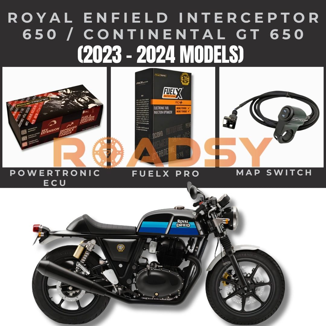 PowerTRONIC ECU + FuelX Pro+ Autotune + Map Switch Performance Combo for Royal Enfield Interceptor 650 / Continental GT 650 (2023 - 2024 models)| Plug & Play ECU + Fuel Injection Optimizer | Up to 25% More Power & Torque (PACK OF 3)