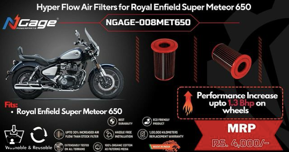 Royal Enfield Super Meteor 650 / Shotgun 650 Hyper Flow Air Filter - Ngage Powerparts