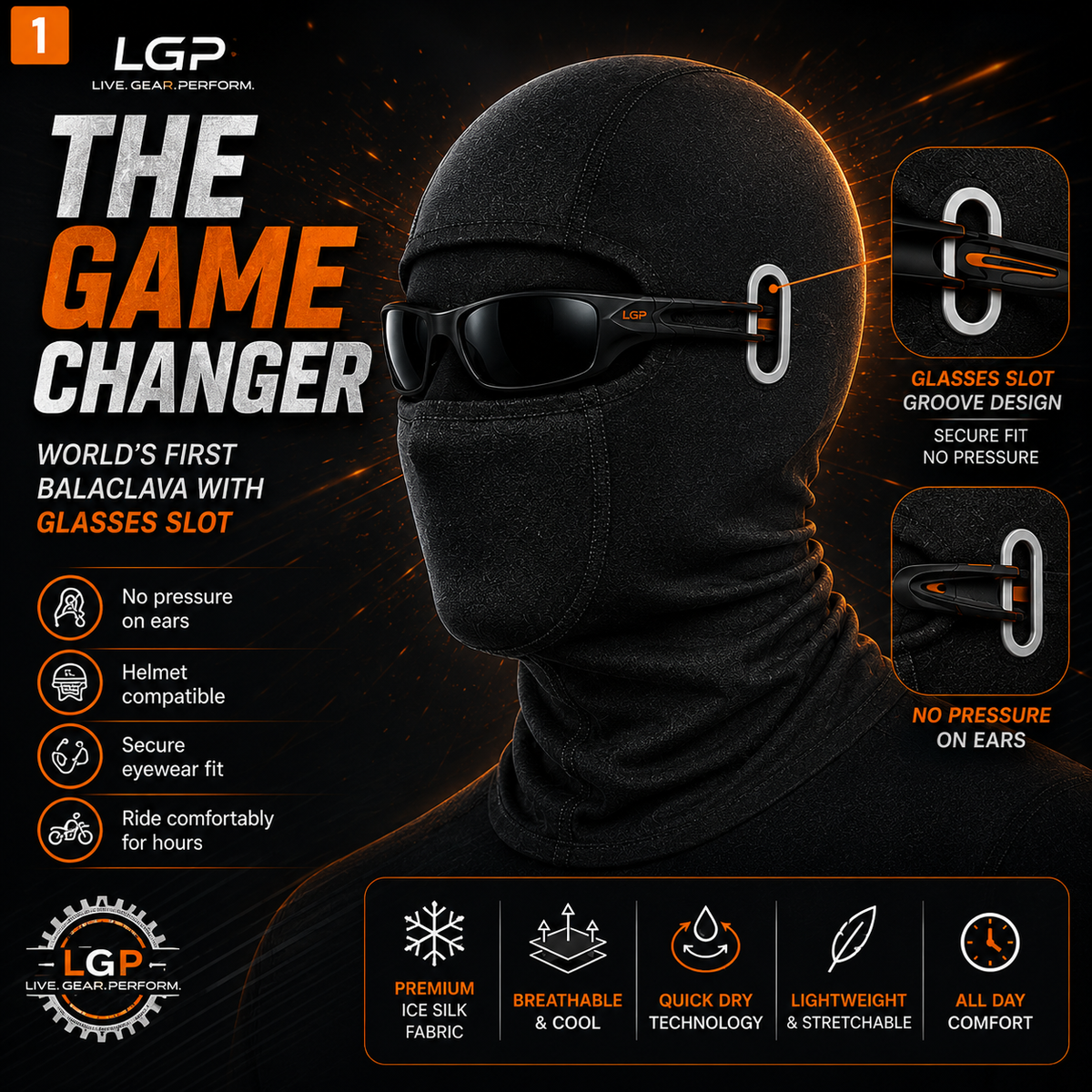 LGP PREMIUM BALACLAVA WITH SLOT FOR EYEGLASS, FEATURES A BREATHING, ICE SHRED INSULATION