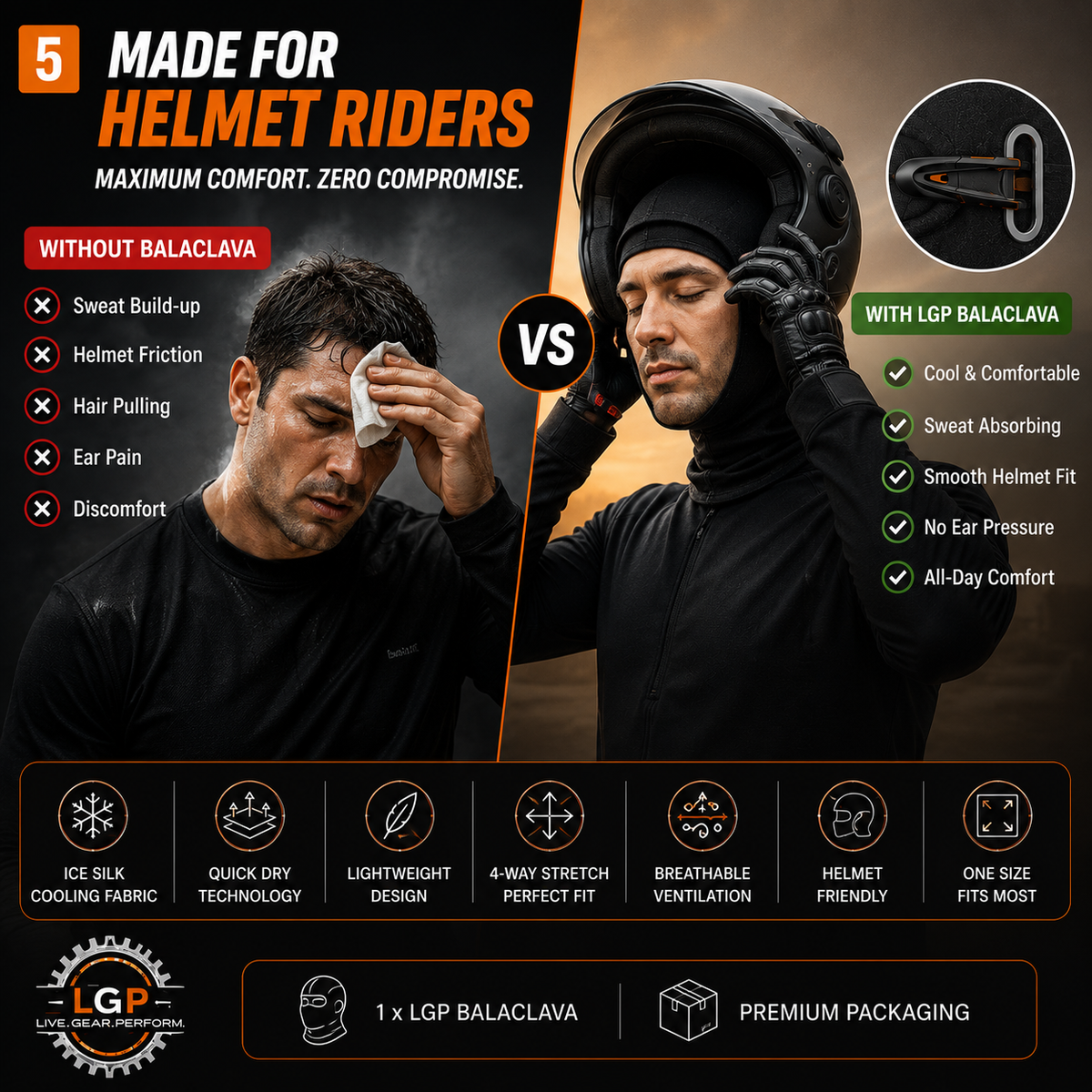 LGP PREMIUM BALACLAVA WITH SLOT FOR EYEGLASS, FEATURES A BREATHING, ICE SHRED INSULATION