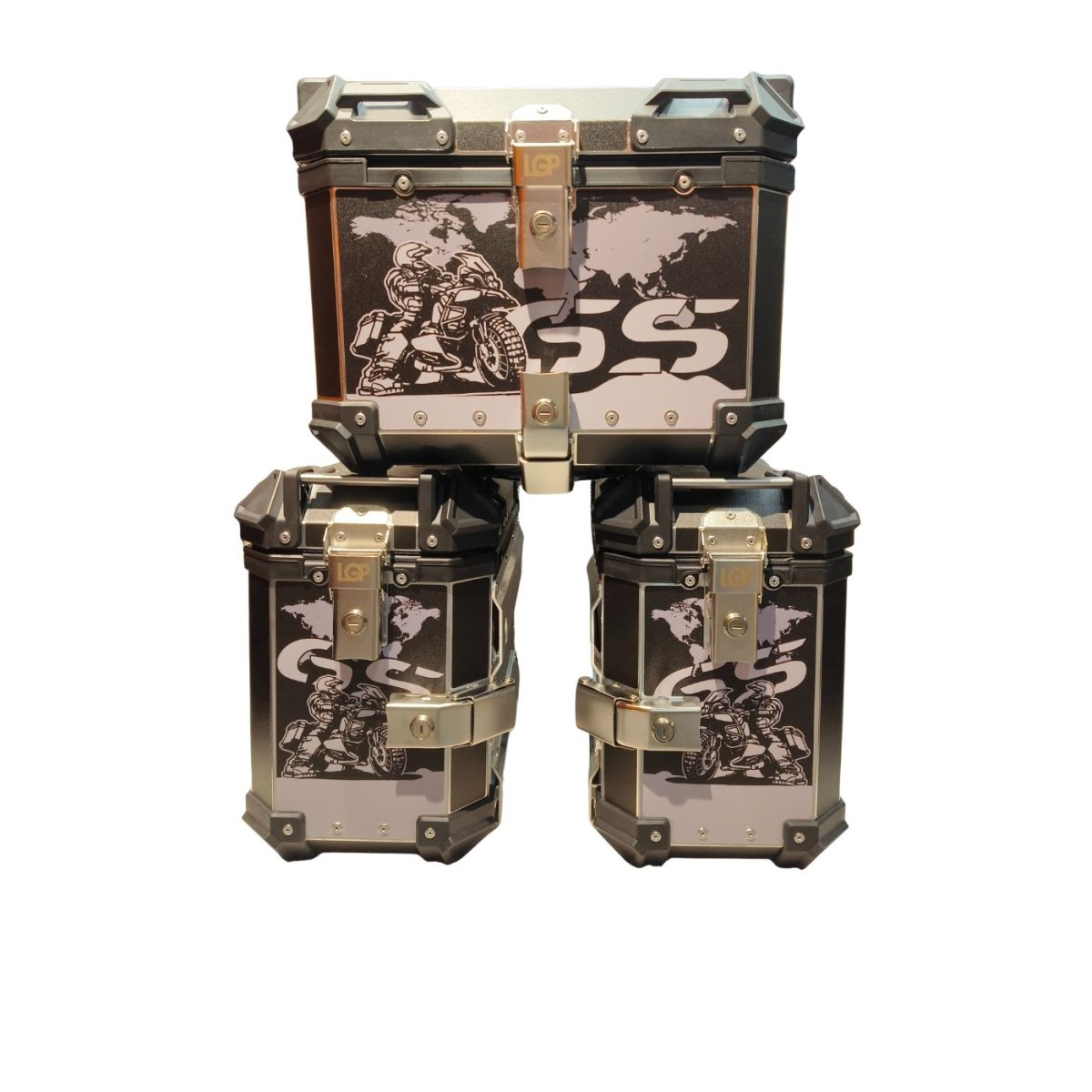 BMW GS Aluminium Side Panniers & Top Box 45L/38L/38L | Black - LGP India