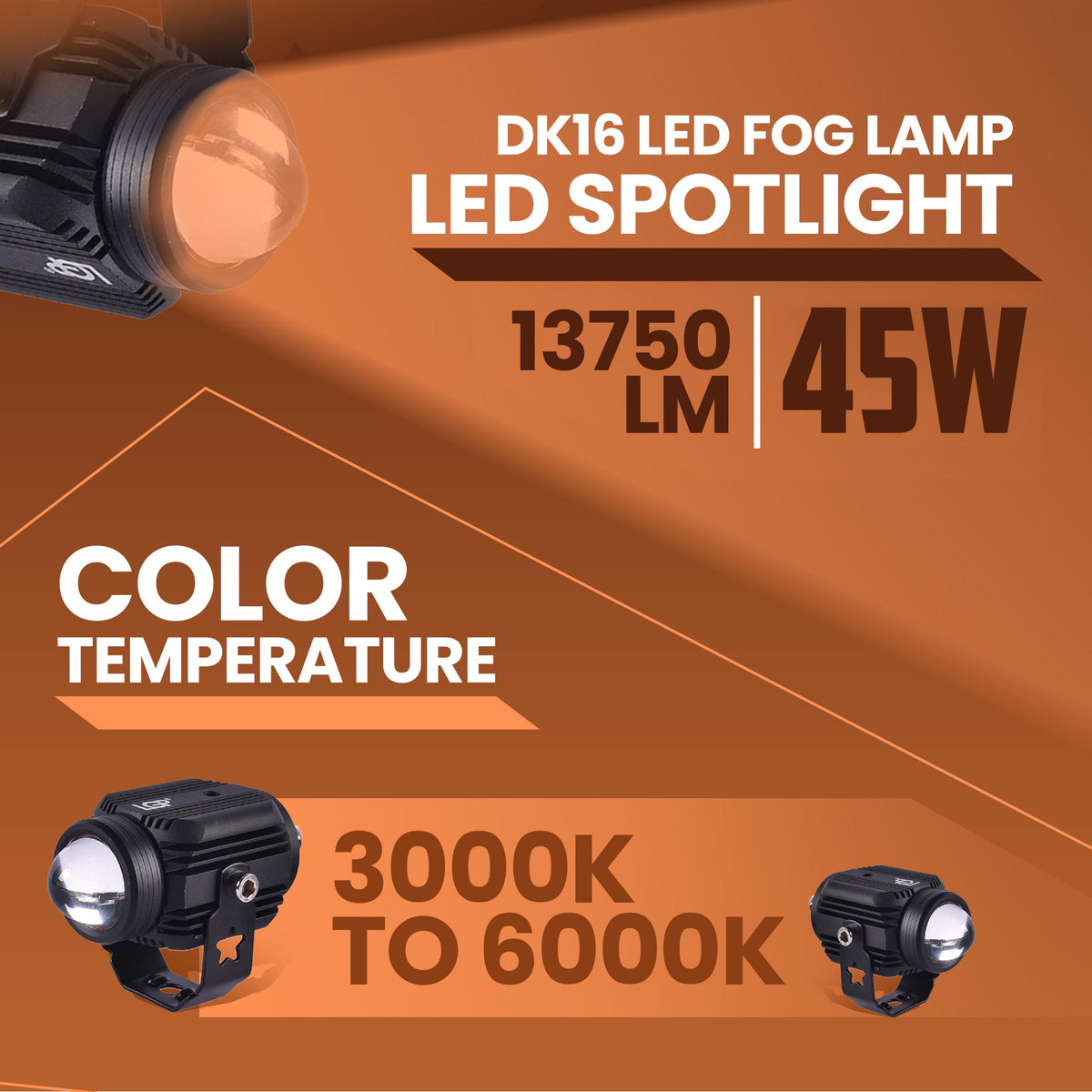LGP DK16 LED Fog Lamp for Bike (Pair)| Wireless Harness Switch & Mounting Clamps Included | High Power, Universal Motorcycle Fit