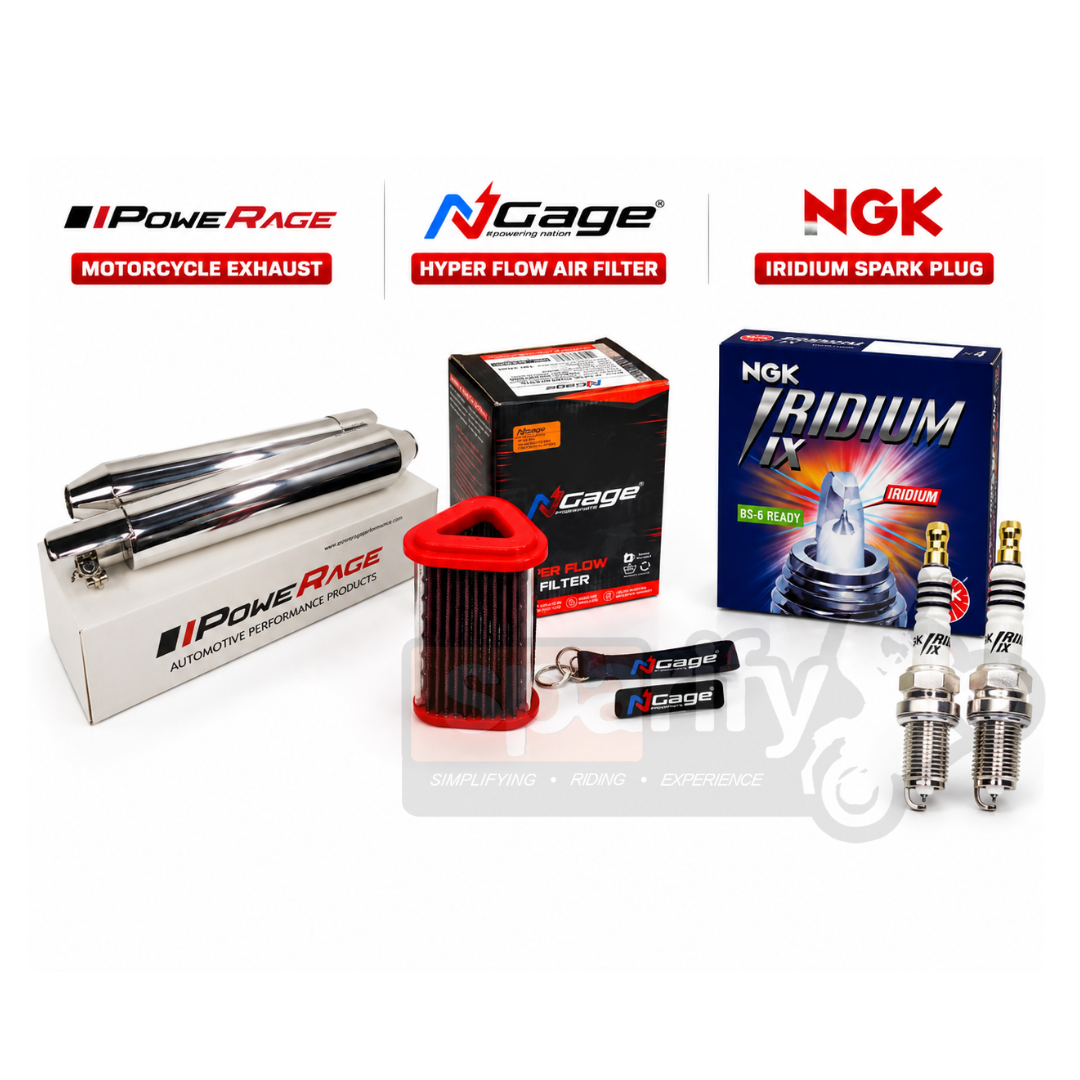 RE Continental GT 650 / Interceptor 650 - Powerage Performance Combo | Slip-On Exhaust + NGAGE Hyper Flow Air Filter + NGK Iridium Spark Plug