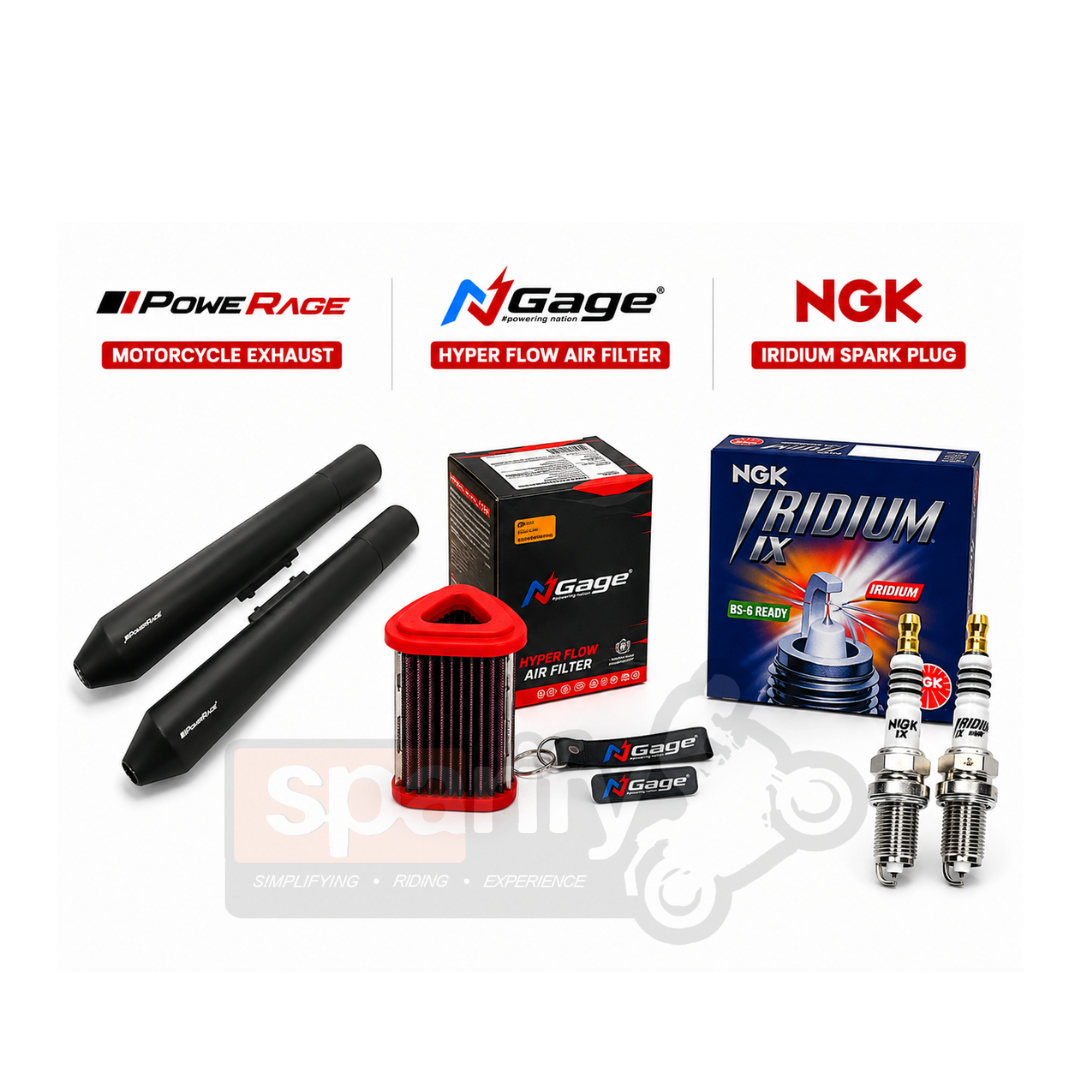 RE Continental GT 650 / Interceptor 650 - Powerage Performance Combo | Slip-On Exhaust + NGAGE Hyper Flow Air Filter + NGK Iridium Spark Plug