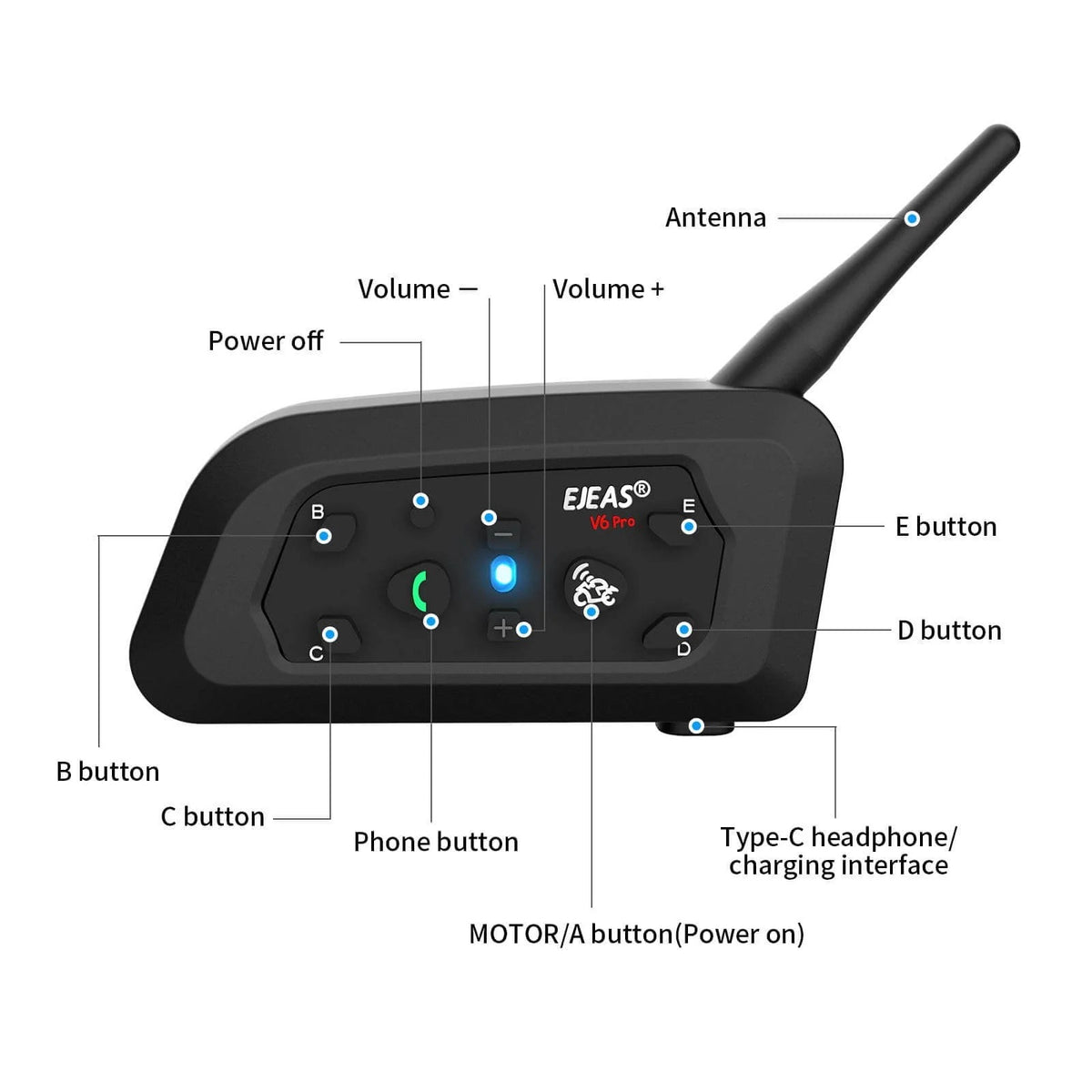 EJEAS V6 Pro Plus Bluetooth Intercom - 800m, DSP Noise Cancel