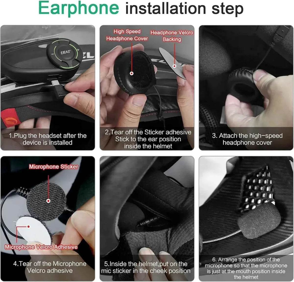 EJEAS Q8 5G Mesh Helmet Intercom - 6 Riders, IP67, 17 hr