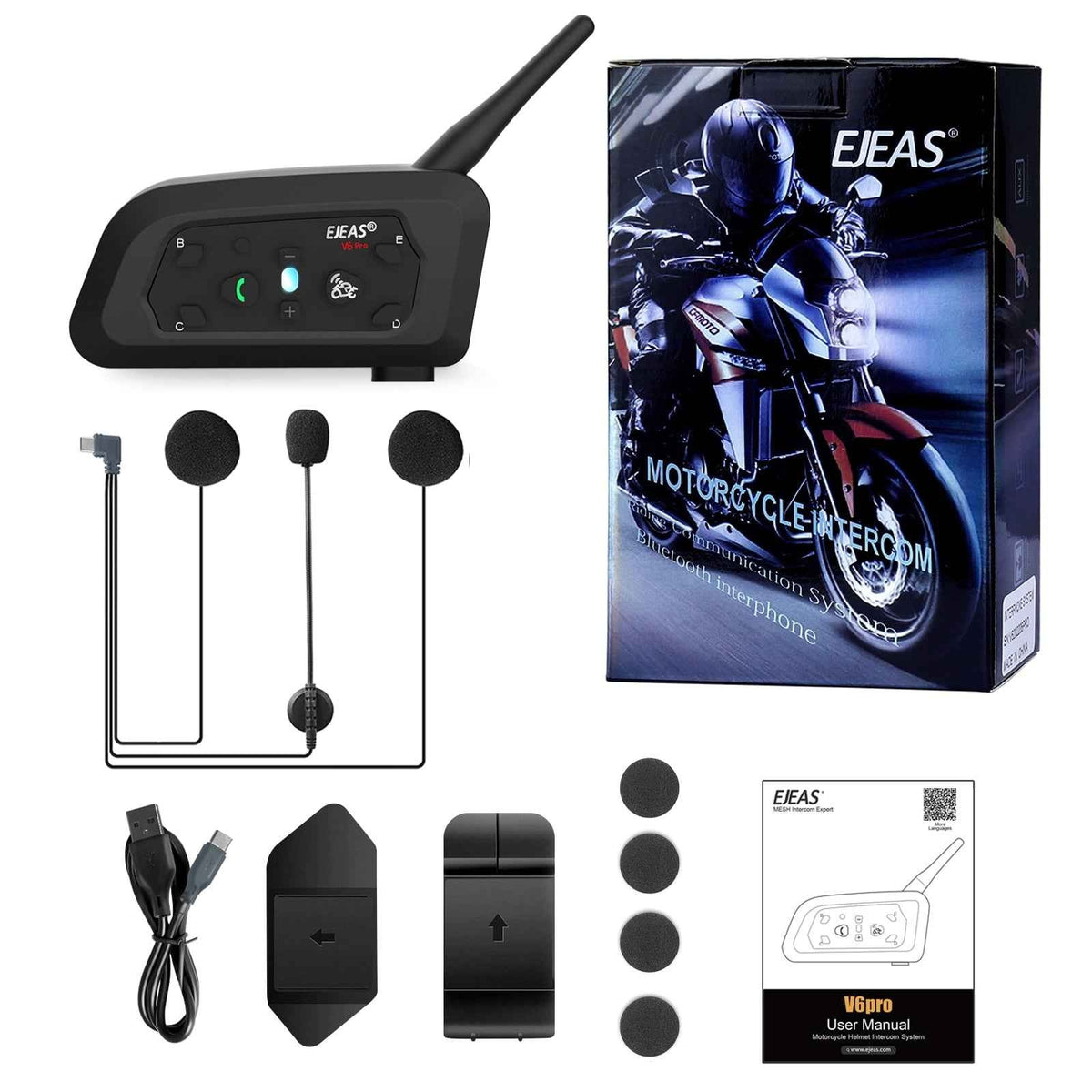 EJEAS V6 Pro Plus Bluetooth Intercom - 800m, DSP Noise Cancel
