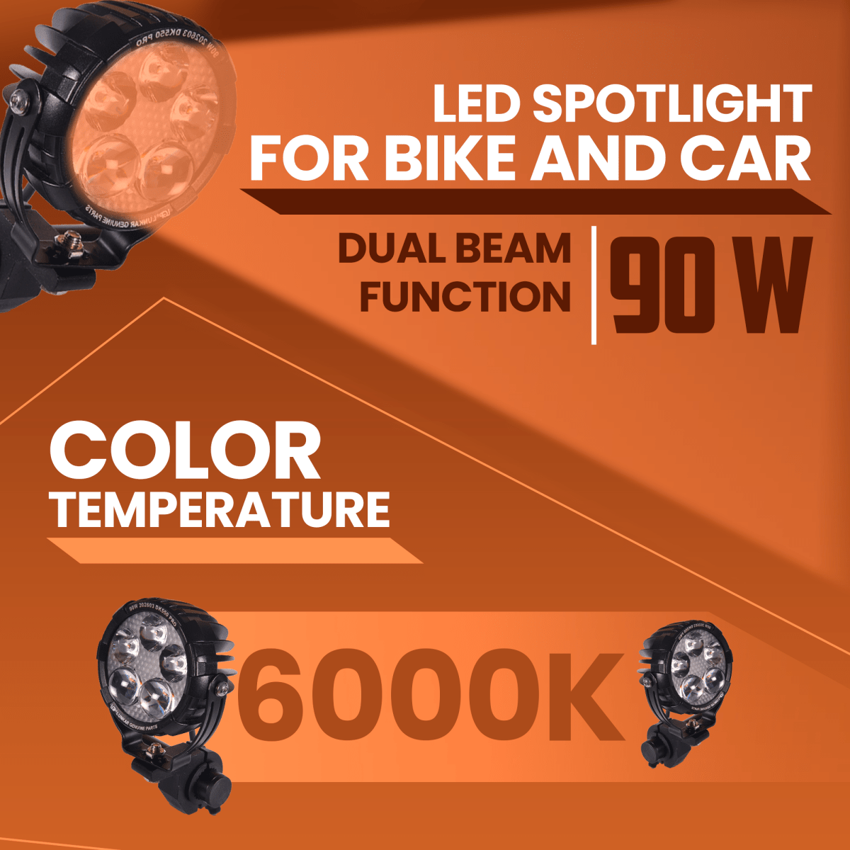 LGP DK-550 Pro 90W LED Spotlight for Bike & Car (Pair) | IP67 Waterproof High Power Auxiliary Fog Light | Universal Driving Lamp - LGP India