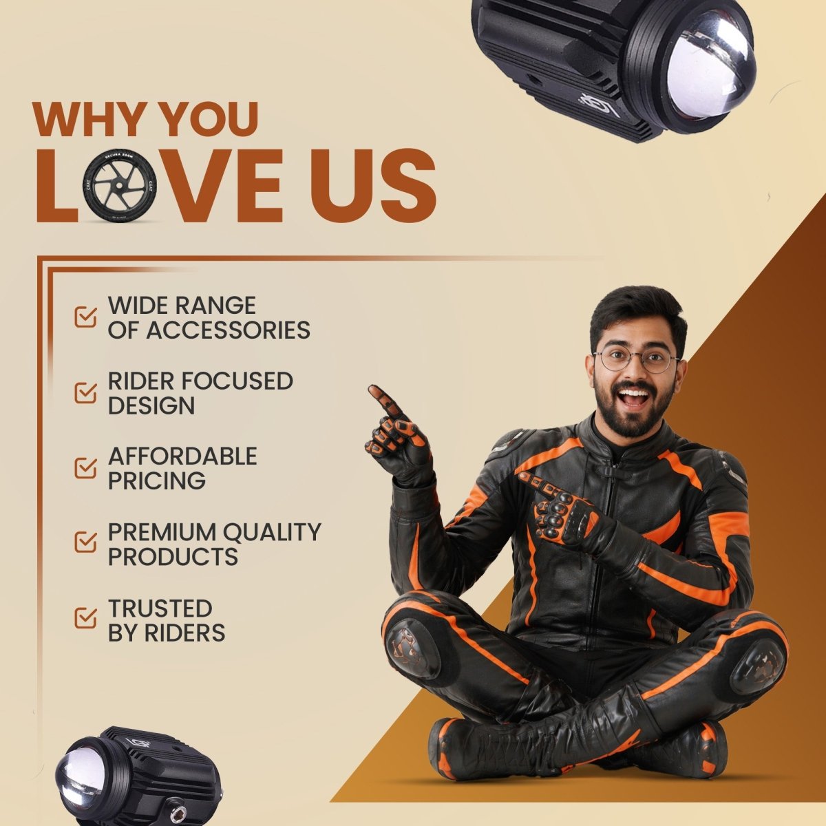LGP DK16 LED Fog Lamp for Bike (Pair) | Wireless Harness Switch & Mounting Clamps Included | High Power, Universal Motorcycle Fit - LGP India