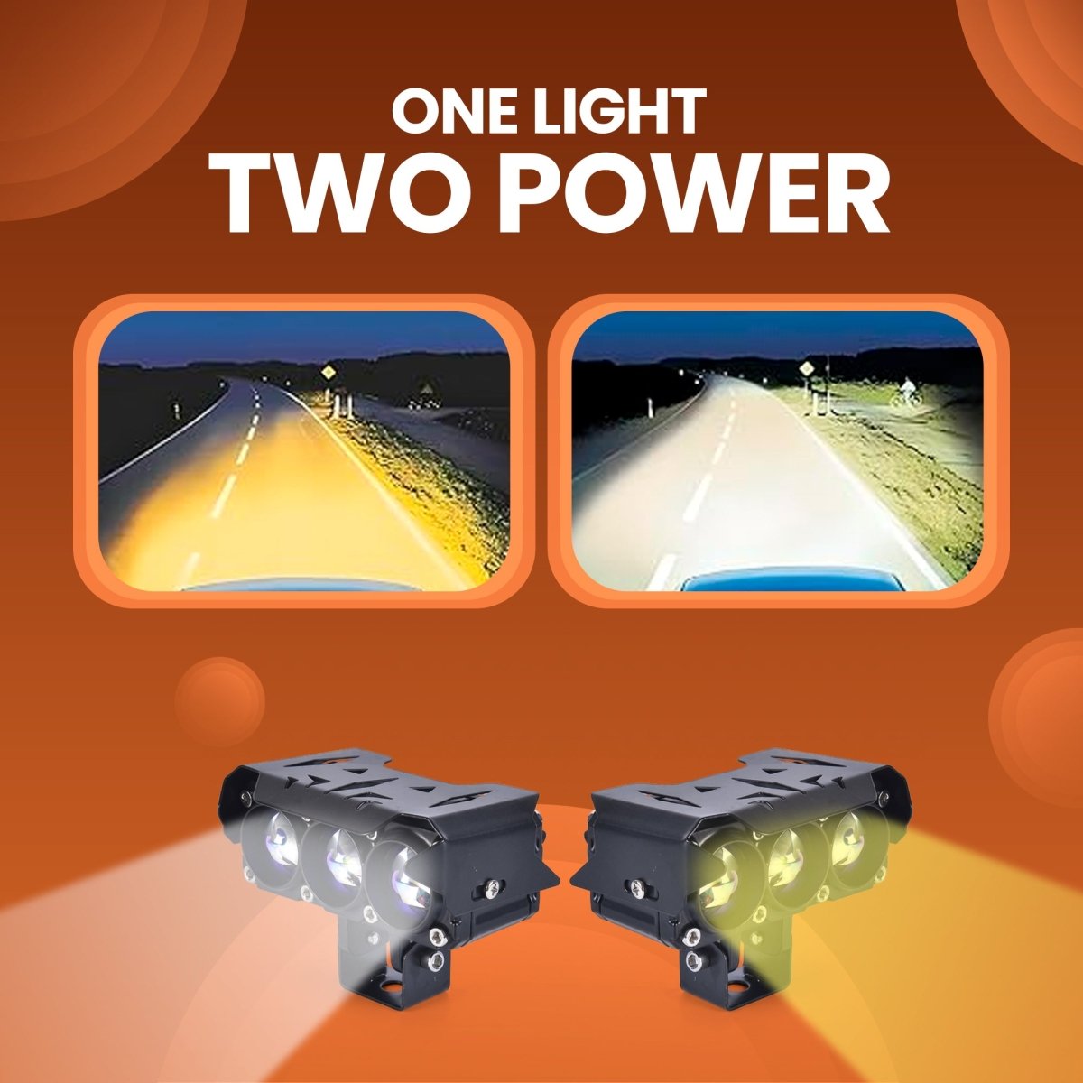LGP DK300 Projector LED Fog Lamp for Bike (Pair) | Triple Lens, Dual Color (Yellow & White) | Waterproof, Universal Motorcycle Fit - LGP India