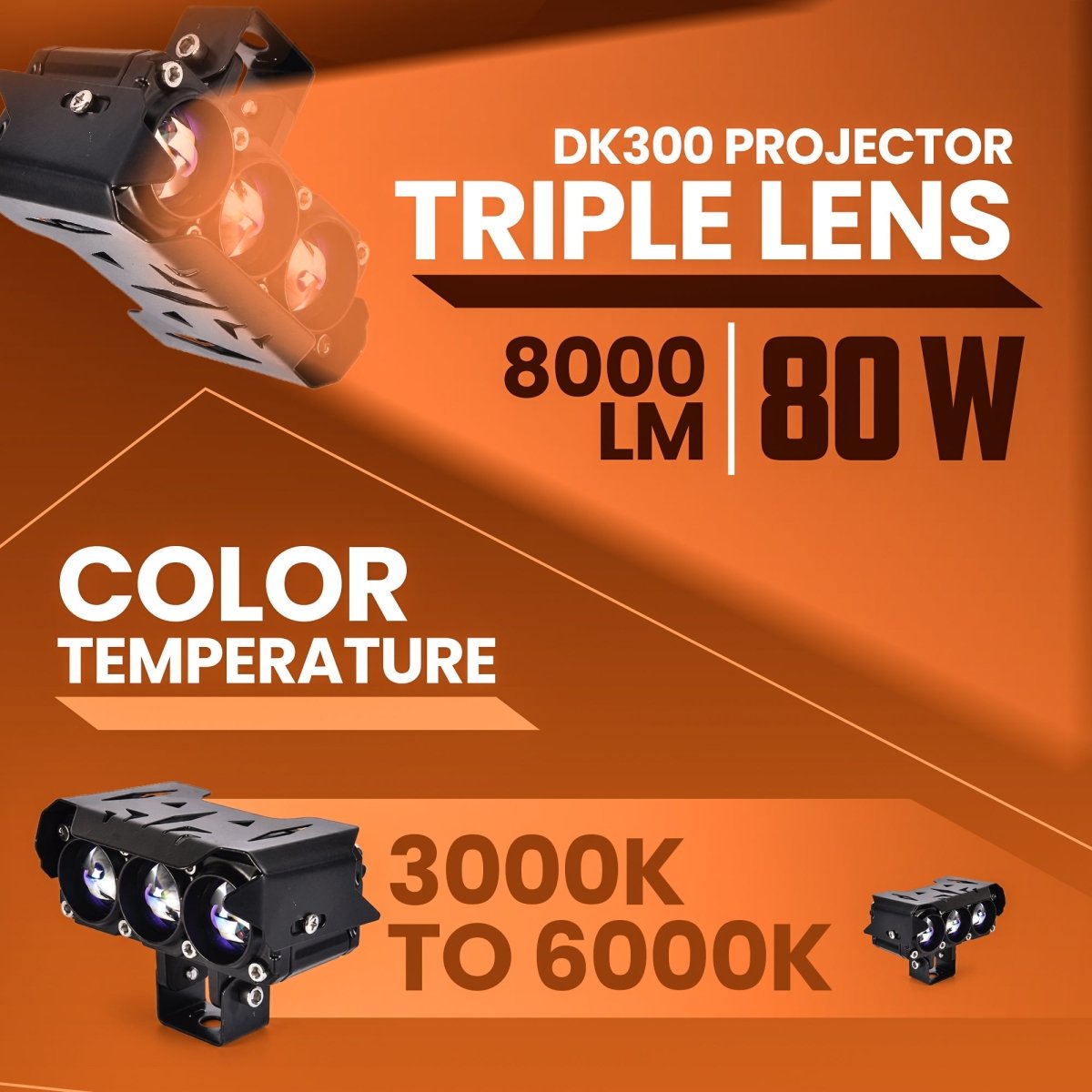 LGP DK300 Projector LED Fog Lamp for Bike (Pair) | Triple Lens, Dual Color (Yellow & White) | Waterproof, Universal Motorcycle Fit - LGP India