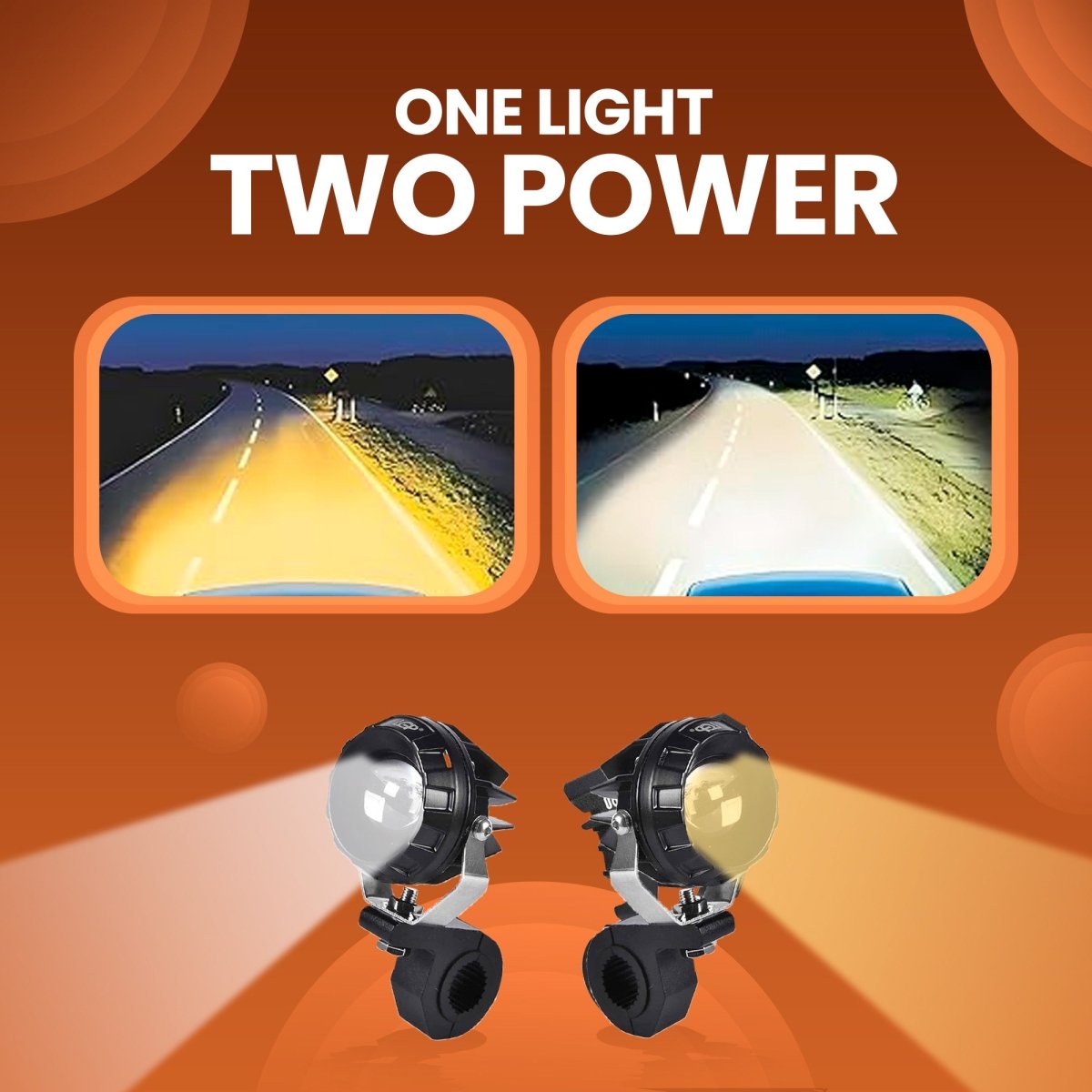LGP DK330 Dual Beam LED Spotlight for Bike (Pair) | 60W 7500LM Yellow & White | Waterproof, Universal Motorcycle Fit - LGP India
