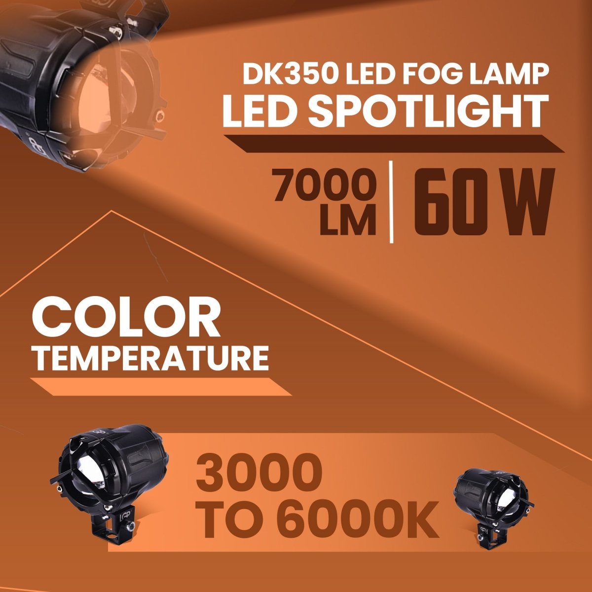 LGP DK350 LED Fog Lamp for Bike (Pair) | Wireless Switch & Full Wiring Kit Included | High Power Spotlight with Clamp Mount - LGP India