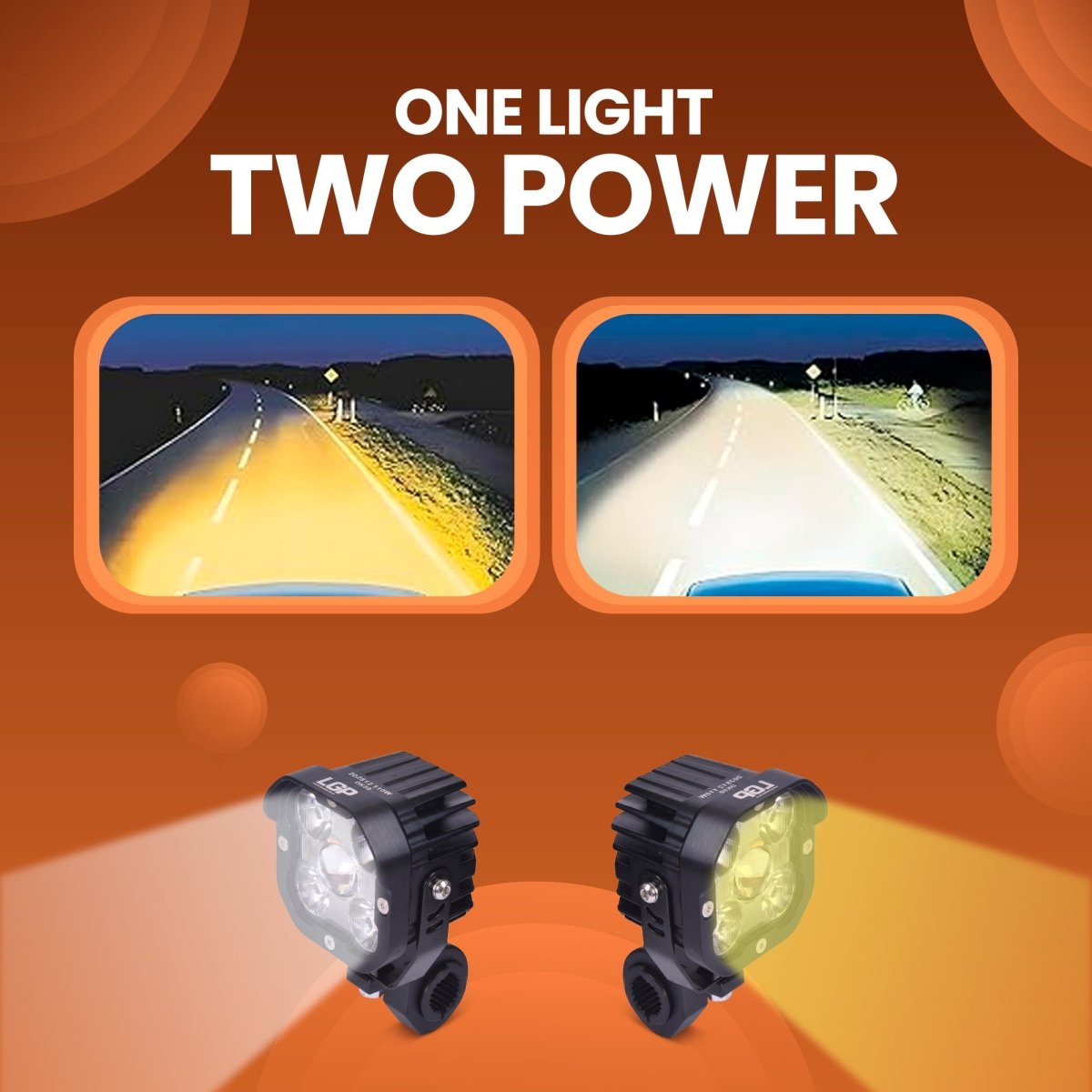 LGP DK50 High Power LED Spotlight for Bike (Pair) | 110W 13750LM | IP67 Waterproof Auxiliary Fog Light, Universal Motorcycle Fit - LGP India