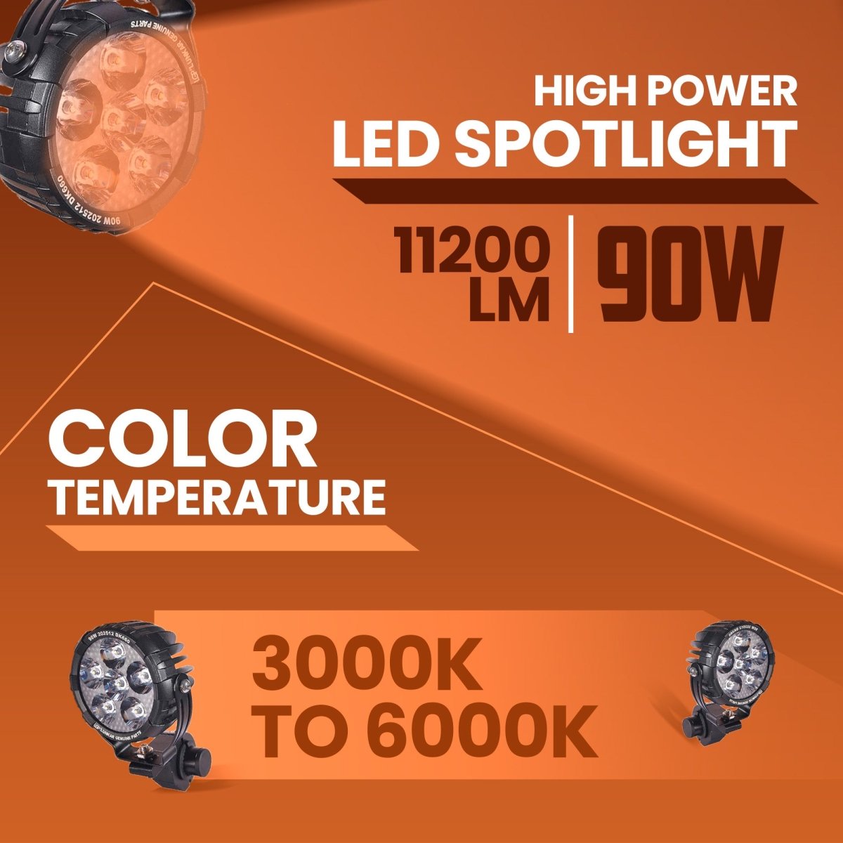 LGP DK660 High Power LED Spotlight for Bike (Pair) | 90W 11200LM | IP67 Waterproof Auxiliary Fog Light, Universal Motorcycle Fit - LGP India