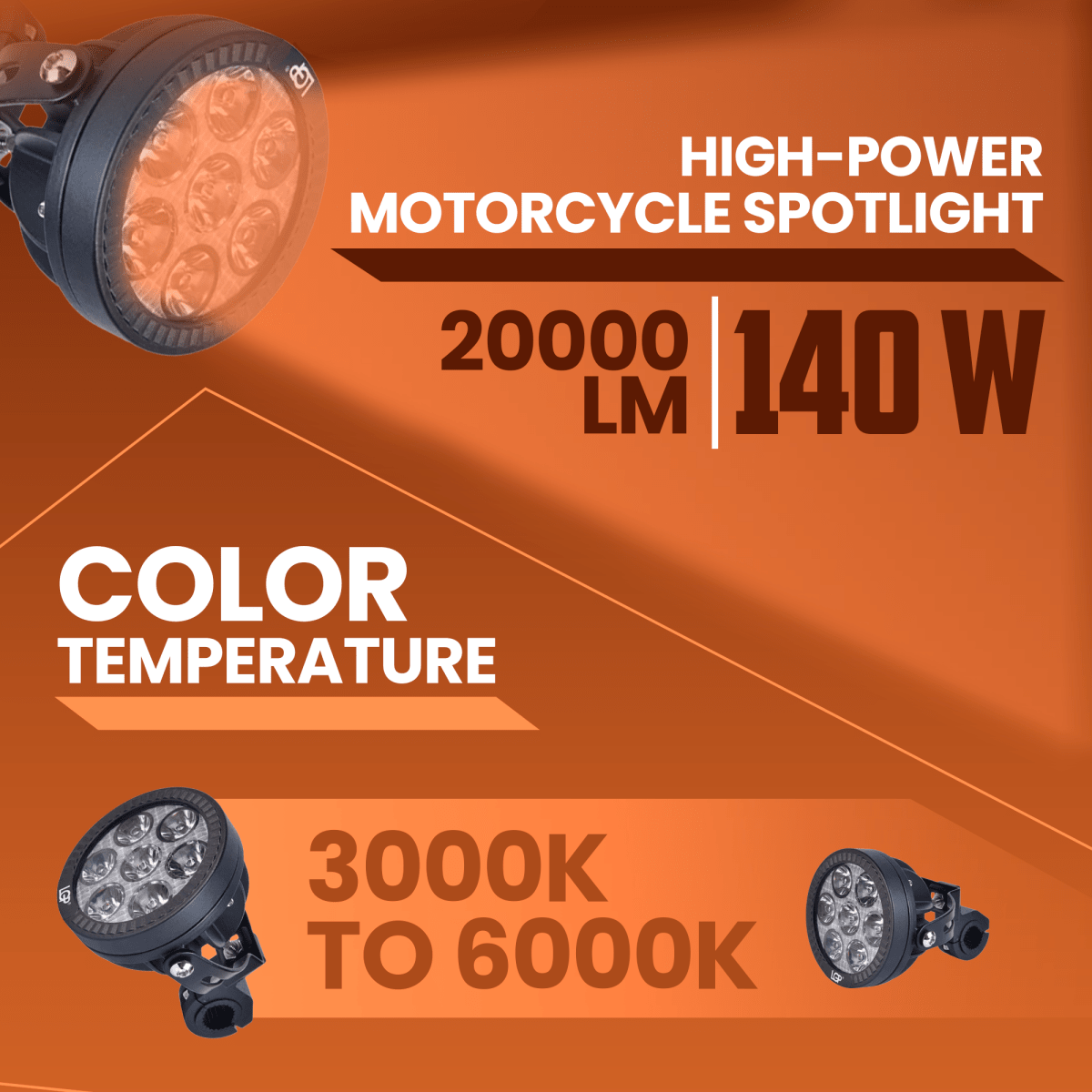 LGP DK70 High Power LED Spotlight for Bike (Pair) | 140W 20000LM | IP67 Waterproof Auxiliary Fog Light, Universal Motorcycle Fit - LGP India