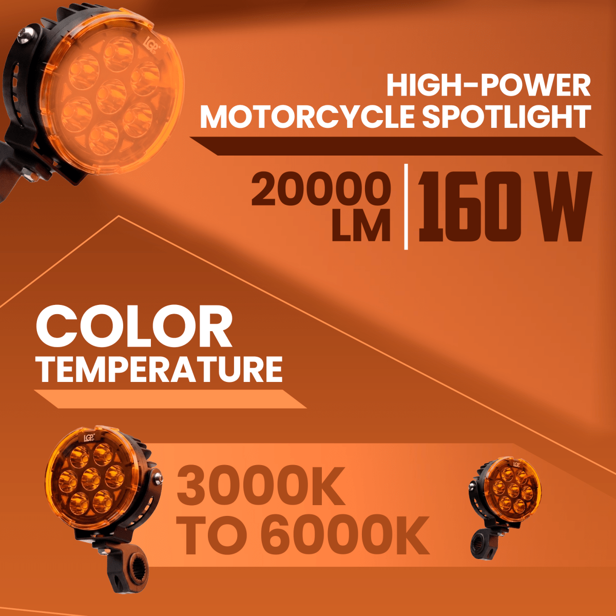 LGP DK80 Pro High Power LED Spotlight for Bike (Pair) | 160W 20000LM | IP67 Waterproof Auxiliary Fog Light, Universal Motorcycle Fit - LGP India