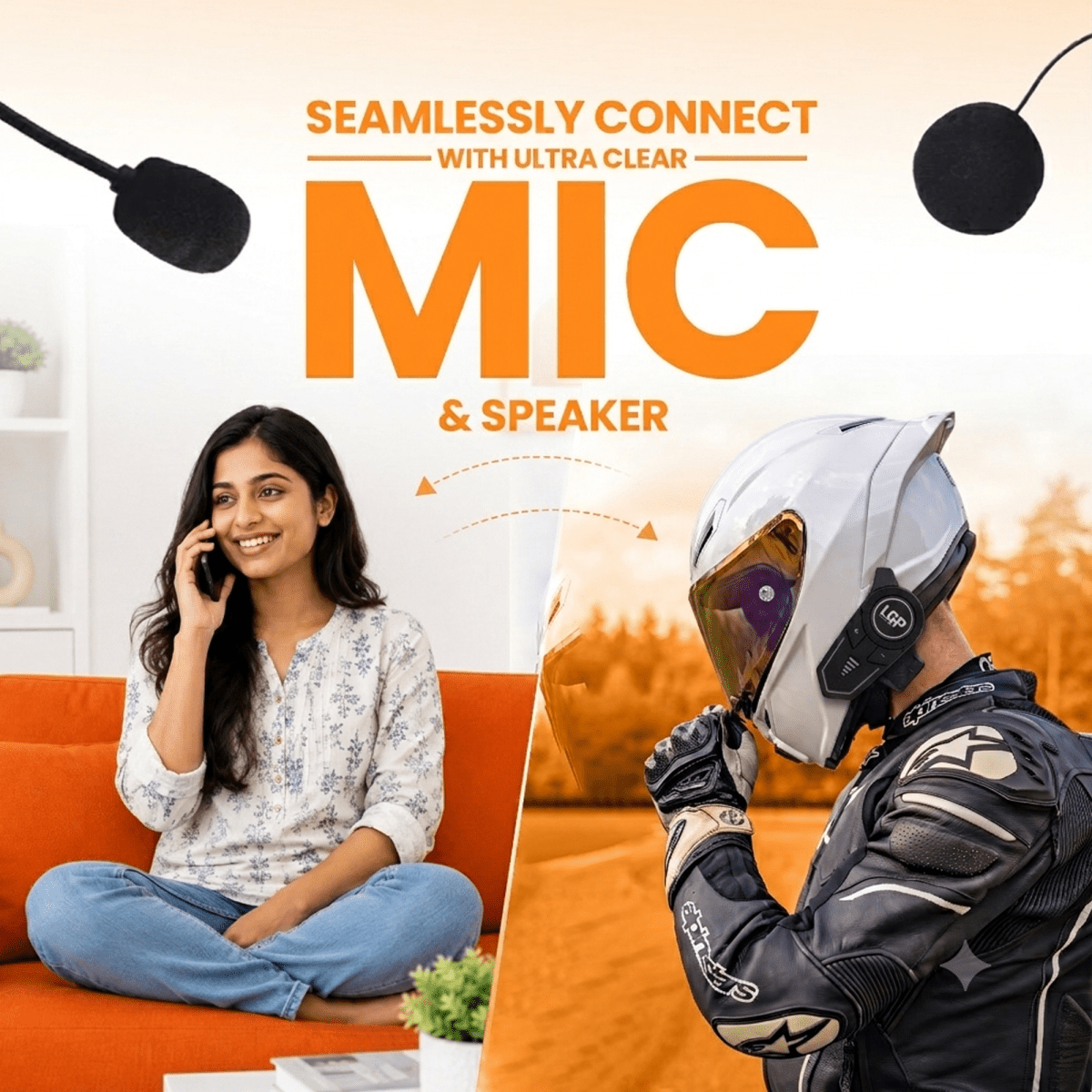 LGP F20 Bluetooth Helmet Headset | Wireless Bike Helmet Speakers with Mic, Music & Call Control | Universal Fit - LGP India