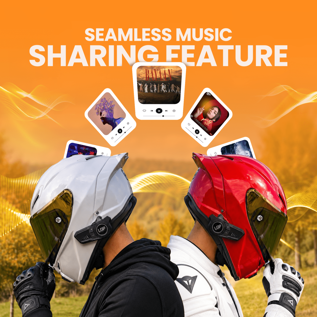 LGP F20 Pro Helmet Bluetooth Headset for Bike Riders, Bluetooth 6.1, Two-Person Intercom, Music Sharing, 1000mAh Battery, RGB Lights - LGP India