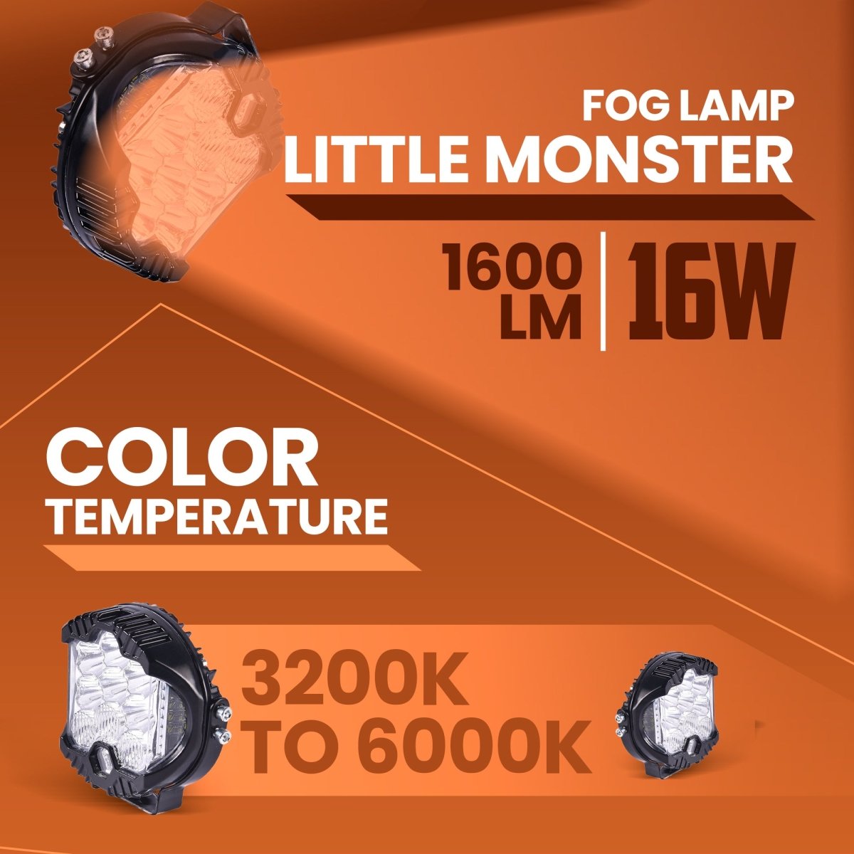 LGP Little Monster White LED Fog Lamp for Bike | Compact Spotlight Auxiliary Light | Waterproof, Universal Motorcycle & Scooter Fit - LGP India