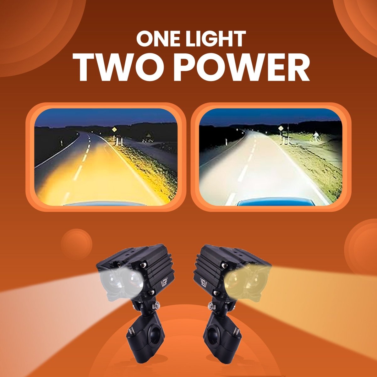 LGP MK05 Dual Beam LED Spotlight for Bike (Pair) | 80W 7000LM Yellow & White | IP67 Waterproof, Universal Motorcycle Fit - LGP India