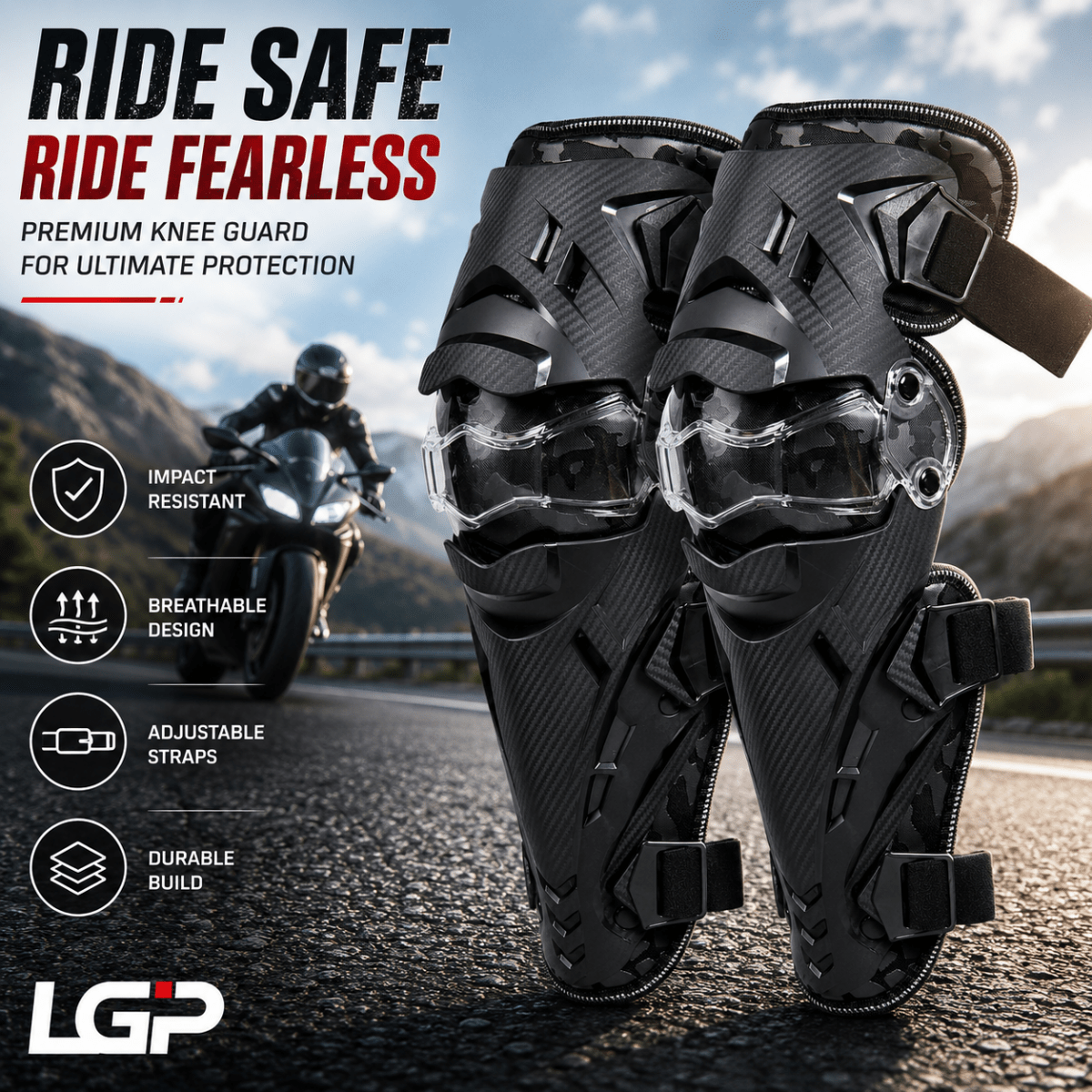 LGP Motorcycle Knee Guard Set of 2 Riding Safety Protection - LGP India