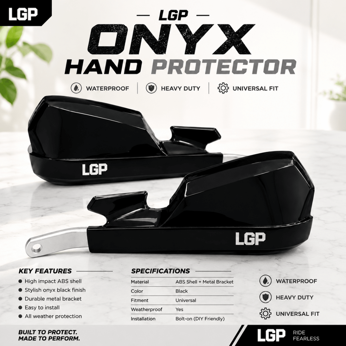 LGP Onyx Universal Motorcycle Hand Protector With Aluminium Mounts – Black - LGP India