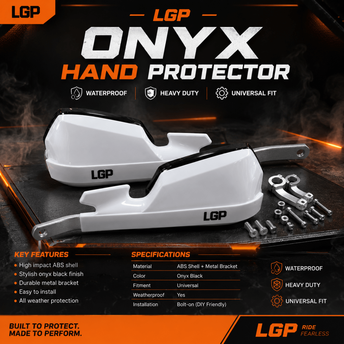 LGP Onyx Universal Motorcycle Hand Protector With Aluminium Mounts – White - LGP India