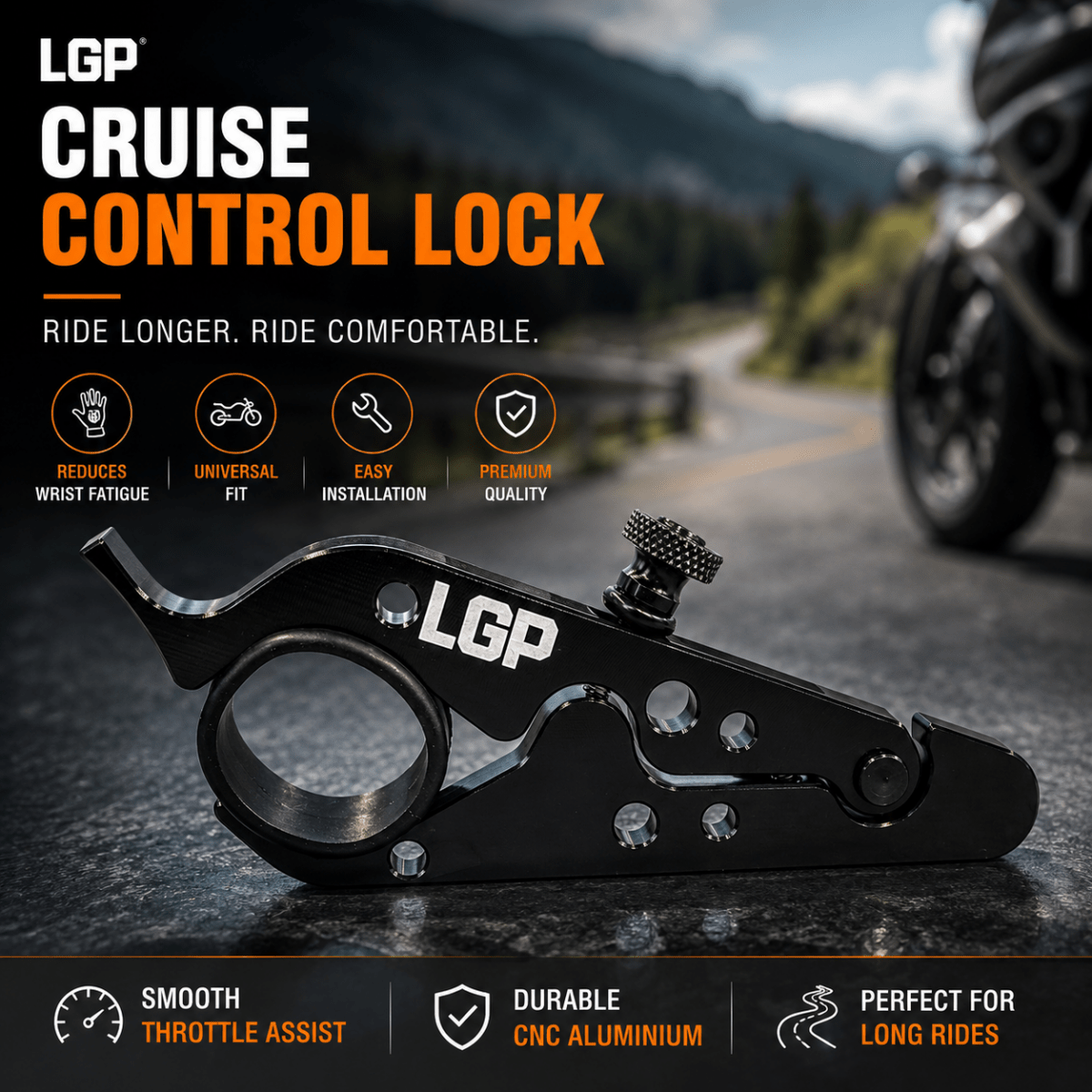 LGP Universal Motorcycle Cruise Control Lock – Throttle Assist for All Bikes - LGP India