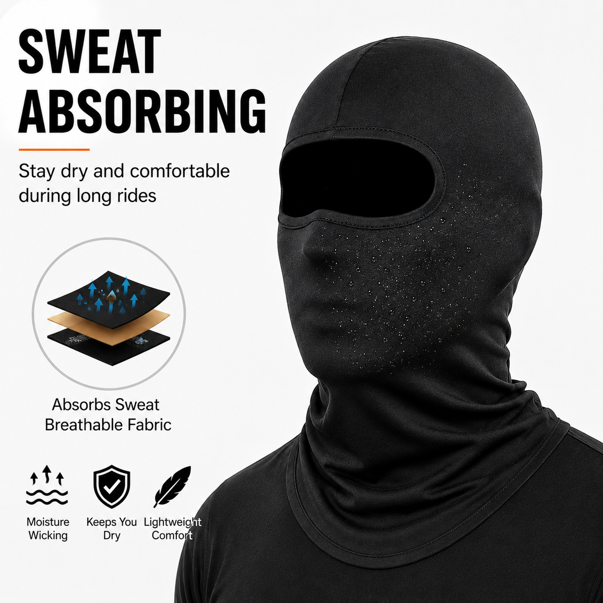 LGP Balaclava Face Mask 4 Way Stretch Quick Dry Sweat Absorbing Helmet Liner, Full Face Cover Protection for Men and Women Black