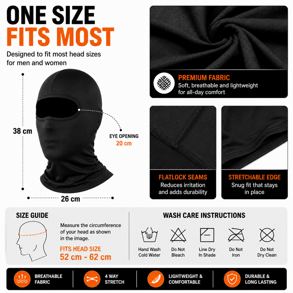 LGP Balaclava Face Mask 4 Way Stretch Quick Dry Sweat Absorbing Helmet Liner, Full Face Cover Protection for Men and Women Black
