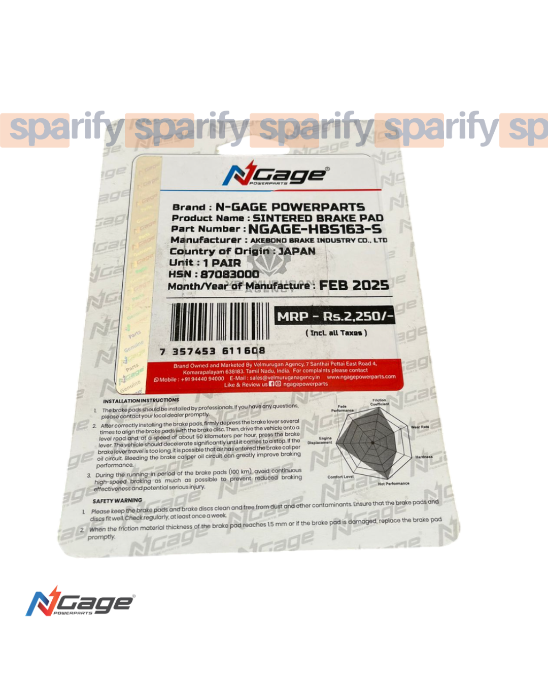 BMW - TVS (310 R/GS/RR)| rear sintered brake pads | NGAGE POWERPARTS - ARAI Certified for Extreme Performance